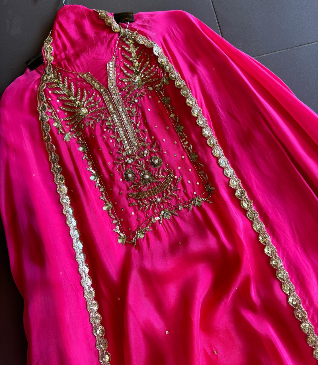 Pure silk Suit with simple shirt with beautiful original zardosi