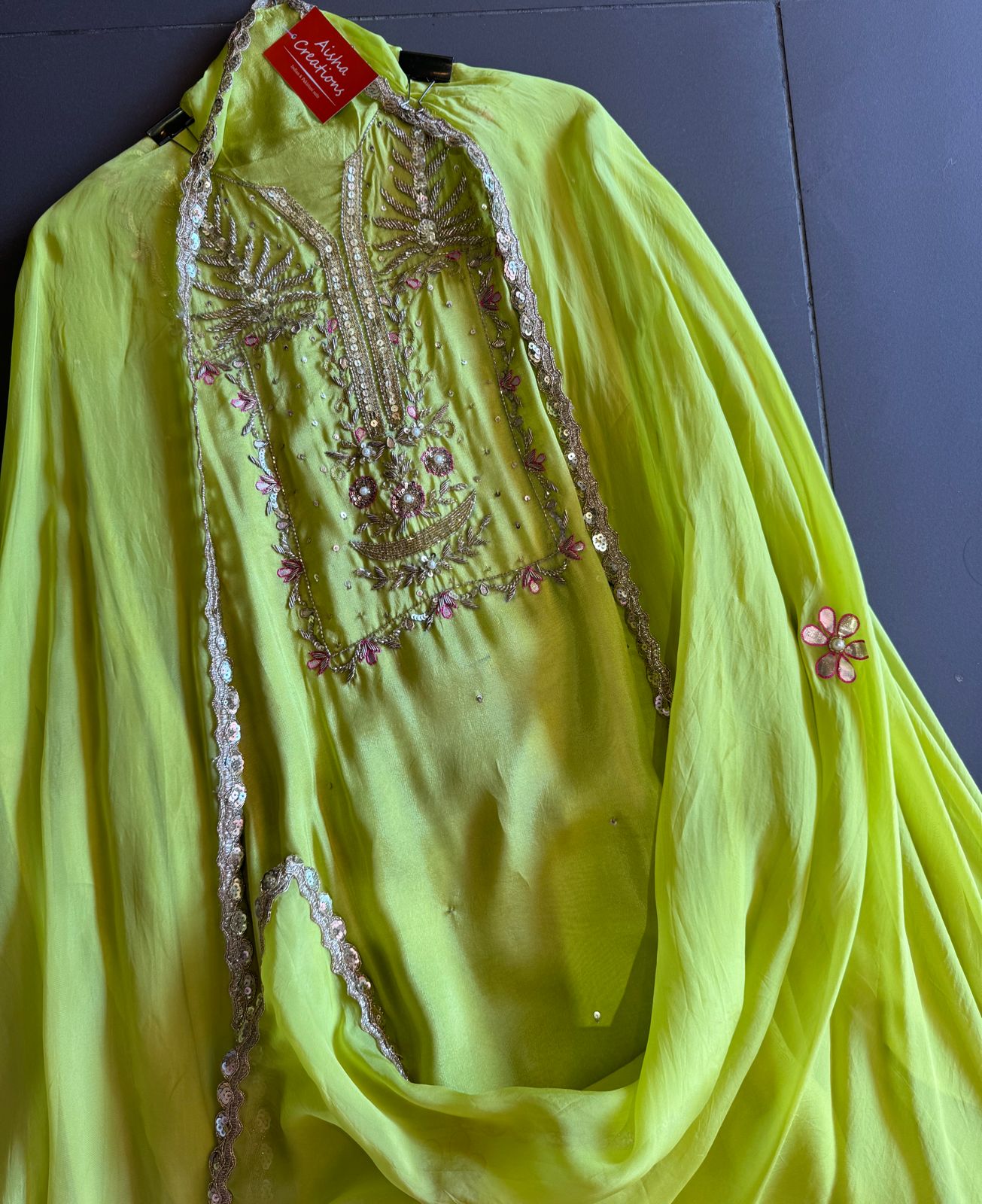 Pure silk Suit with simple shirt with beautiful original zardosi
