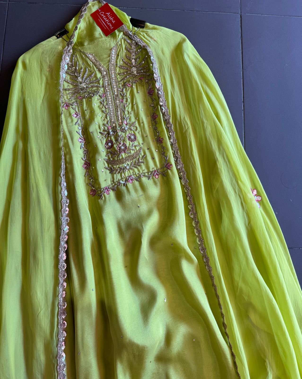 Pure silk Suit with simple shirt with beautiful original zardosi