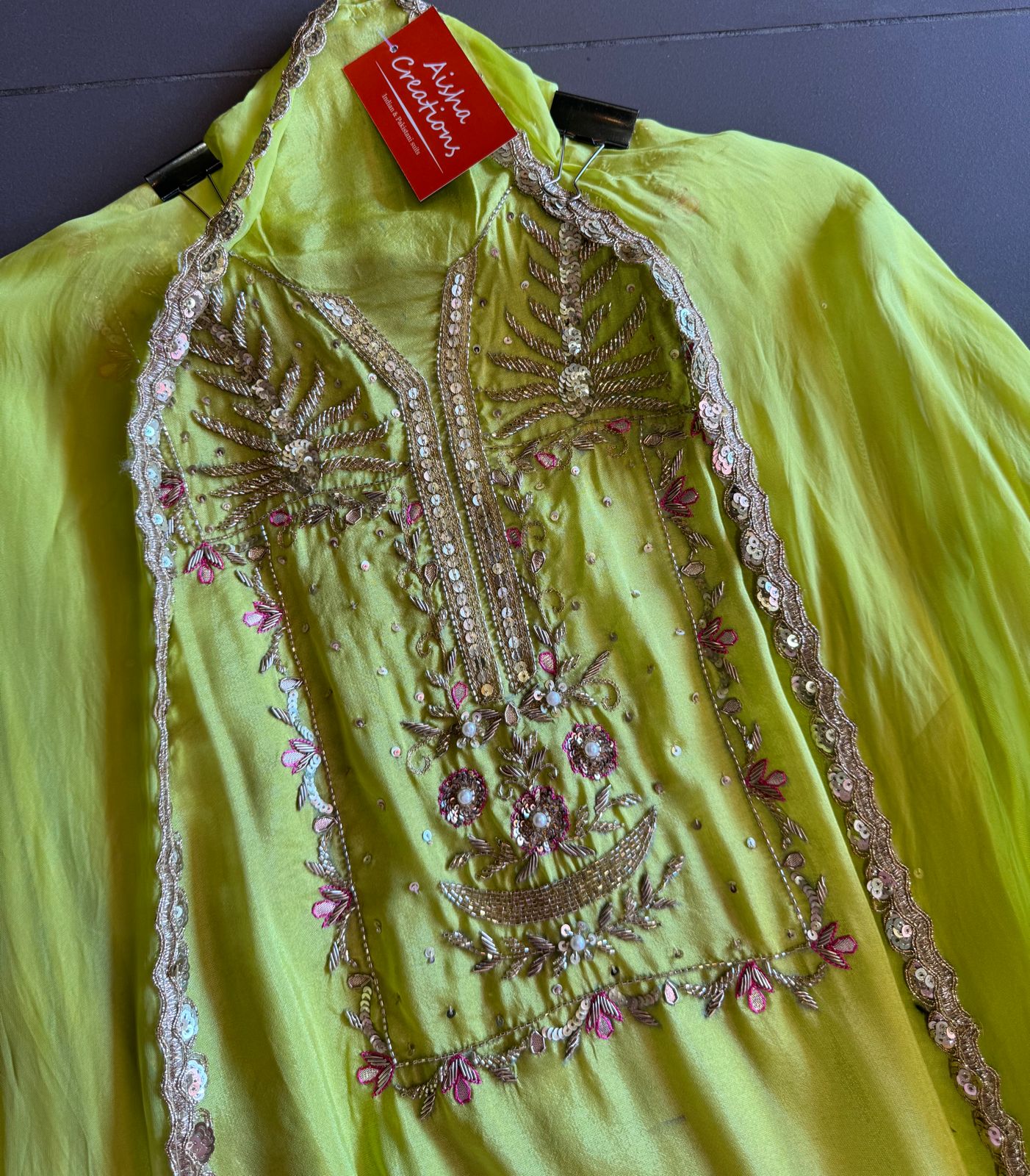 Pure silk Suit with simple shirt with beautiful original zardosi