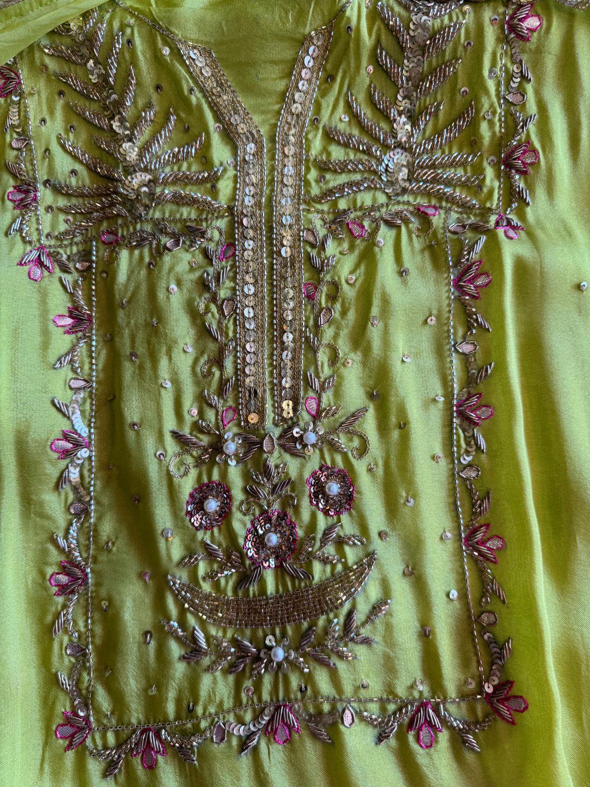 Pure silk Suit with simple shirt with beautiful original zardosi
