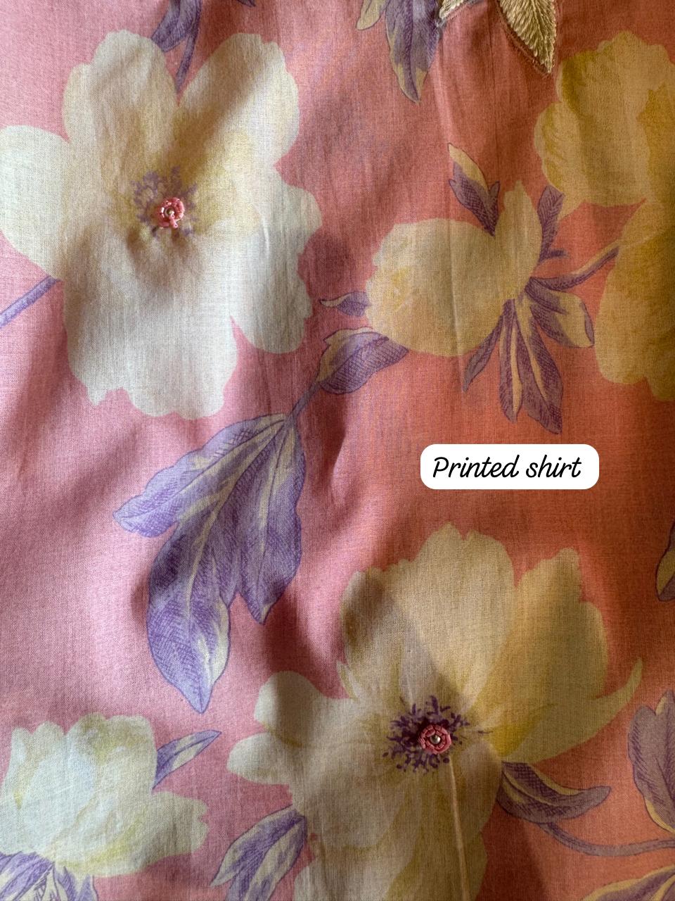 Pure cotton digital printed shirt with very beautiful lavework done on the neckline with latkans