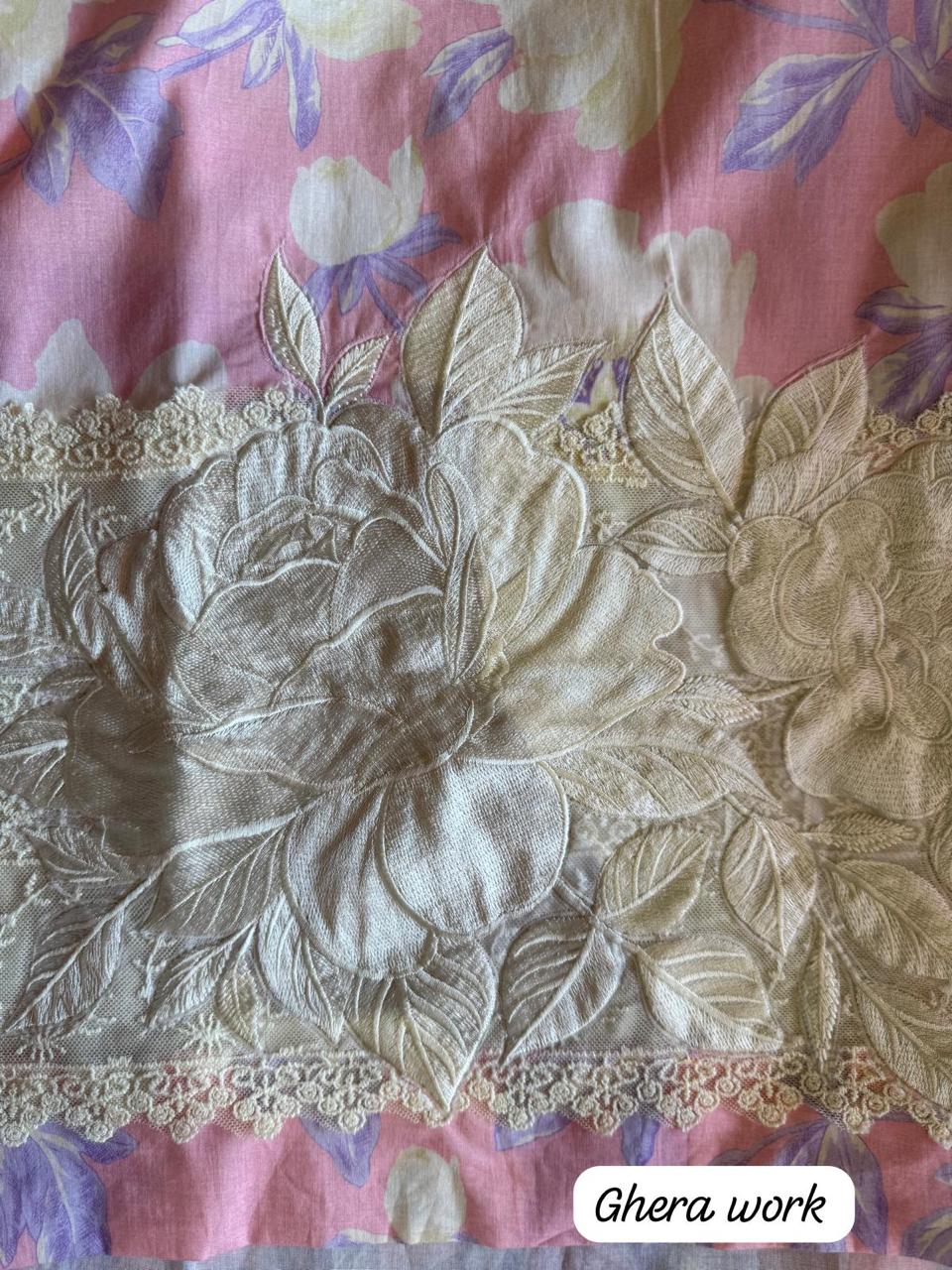 Pure cotton digital printed shirt with very beautiful lavework done on the neckline with latkans