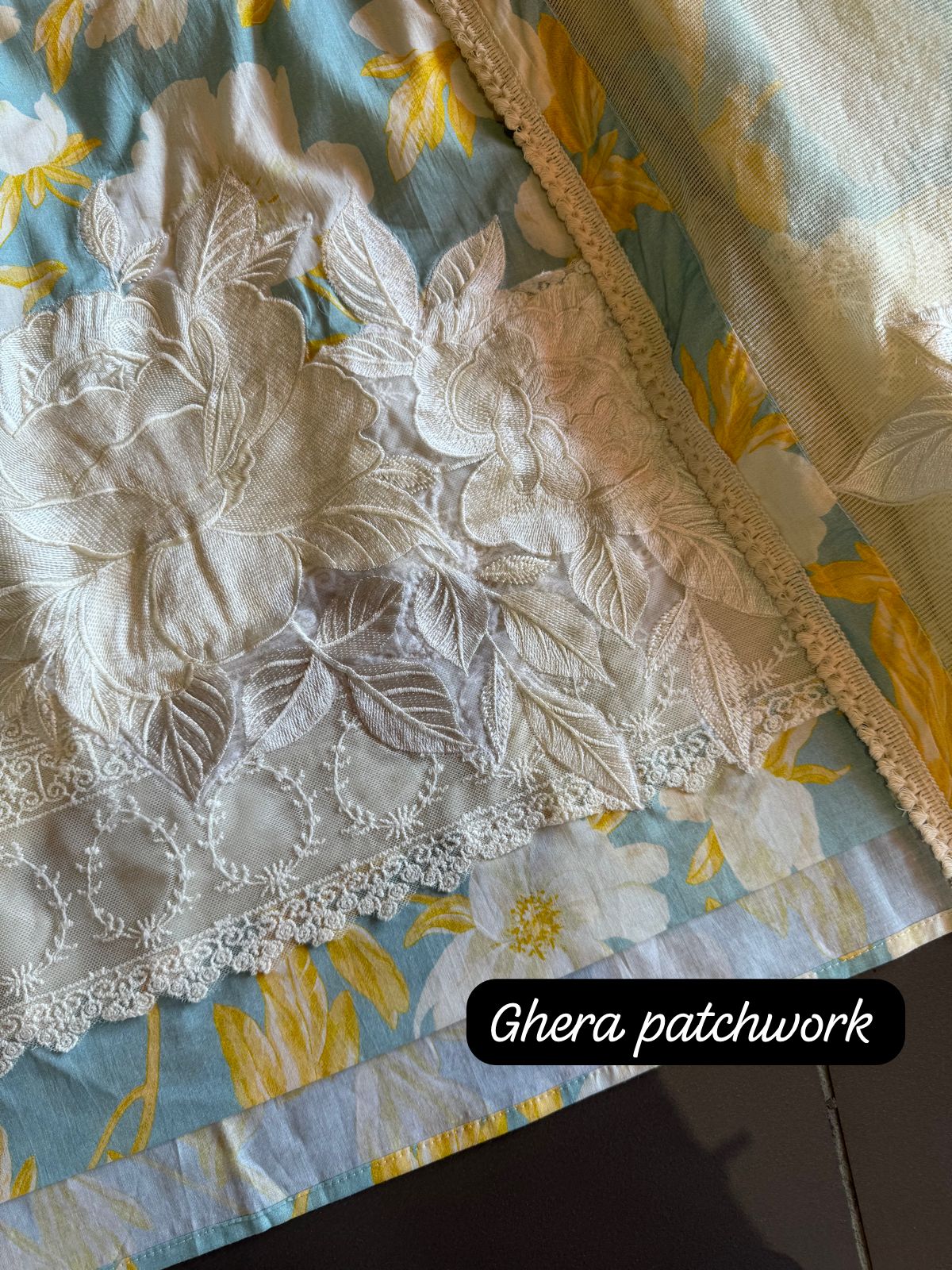 Pure cotton digital printed shirt with very beautiful lavework done on the neckline with latkans