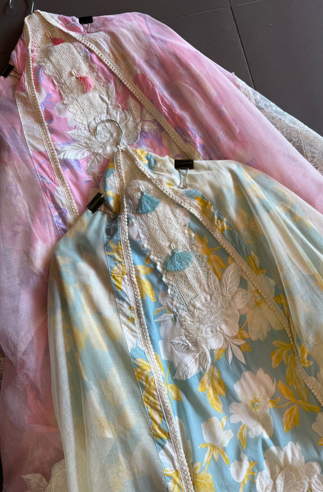 Pure cotton digital printed shirt with very beautiful lavework done on the neckline with latkans