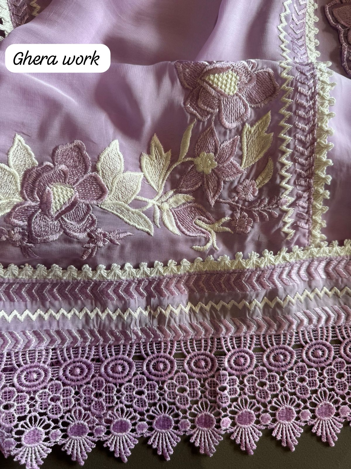 Soft organza shirt semi stitched with beautiful floral thread embroidery concept on the necklin