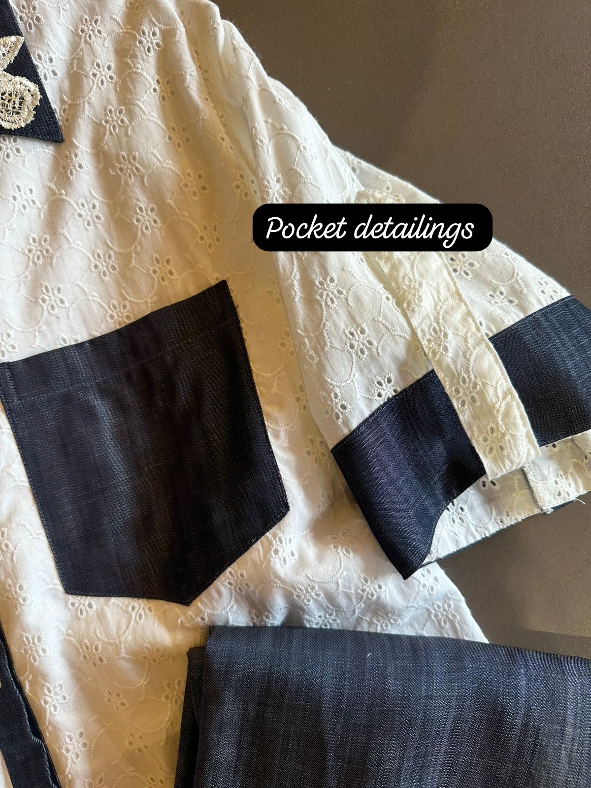 Chicken cotton shirt with pocket detailing on the front with leaf