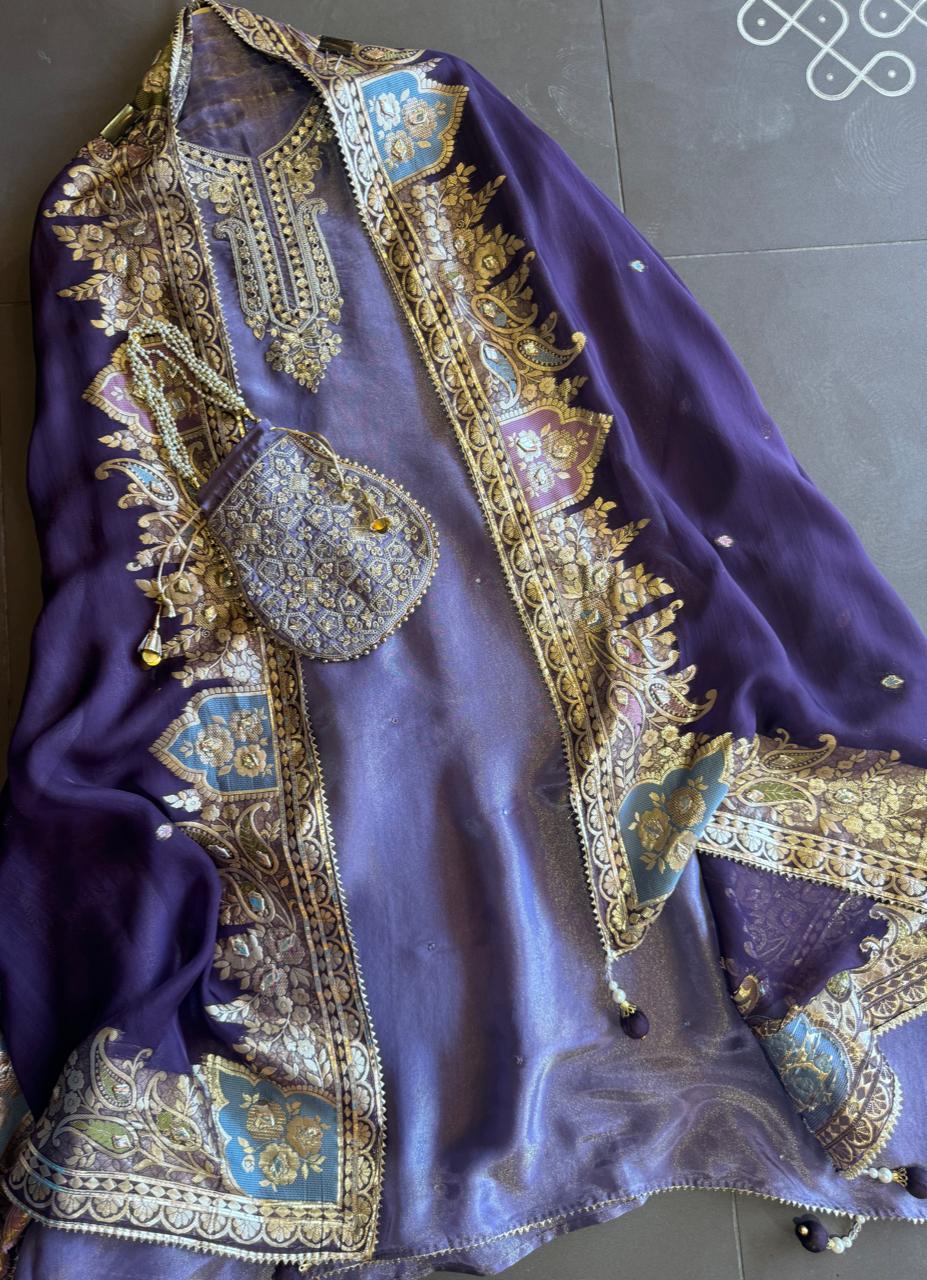 Beautiful shimmery tissue shirt unstitched full in size