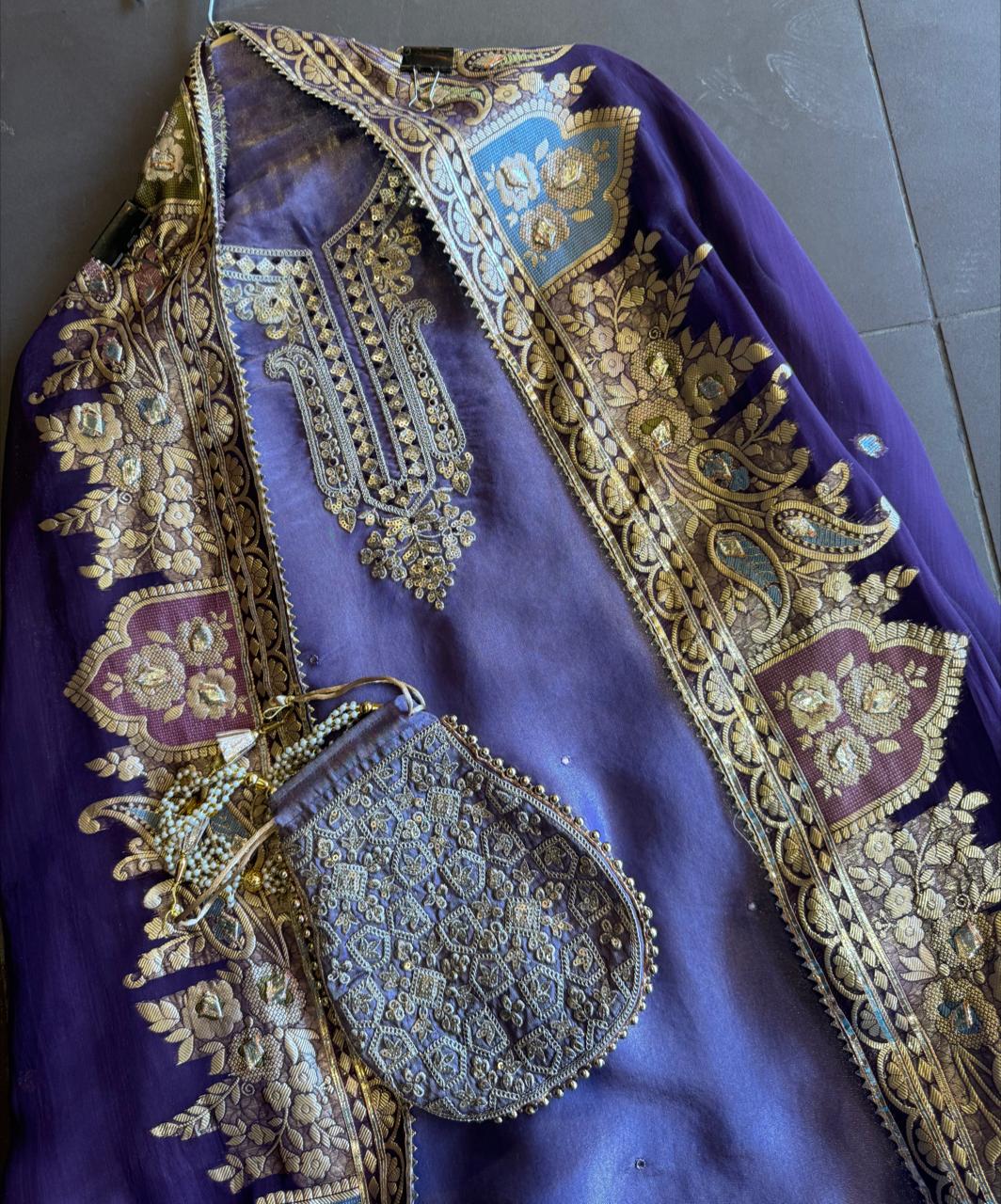 Beautiful shimmery tissue shirt unstitched full in size