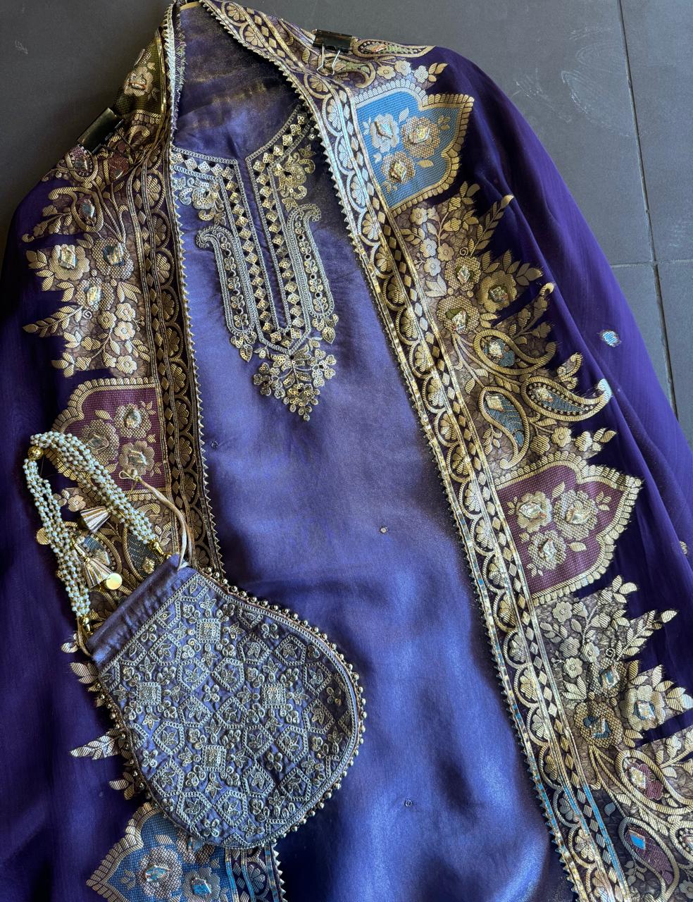 Beautiful shimmery tissue shirt unstitched full in size