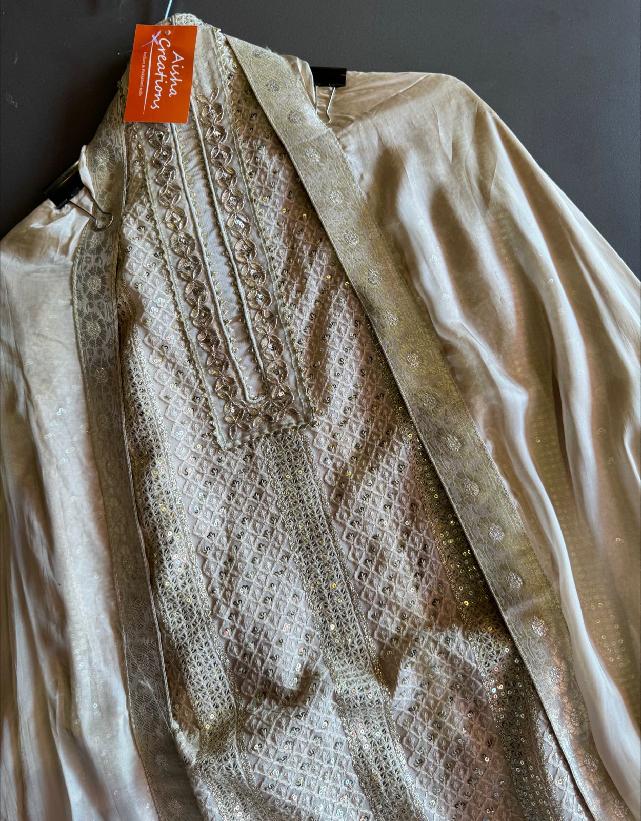 Soft and pure Georgette lakhnavi embroidered shirt with sequence and zari work
