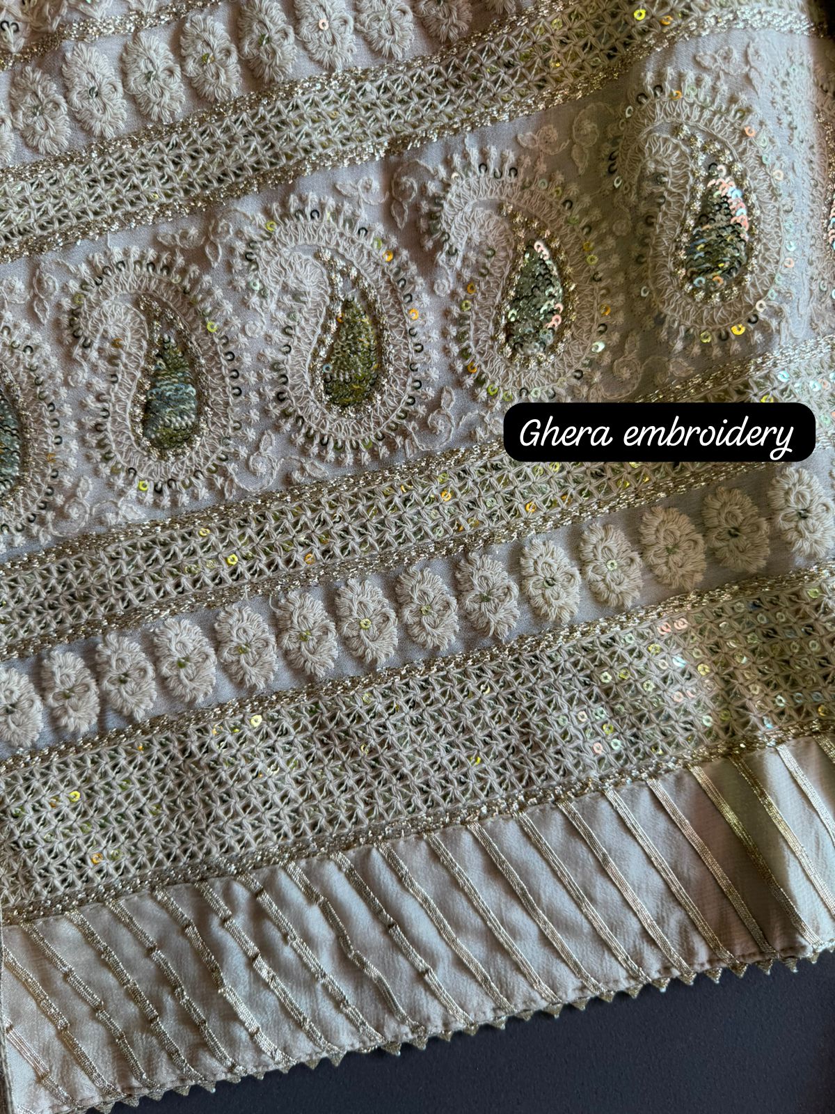 Soft and pure Georgette lakhnavi embroidered shirt with sequence and zari work