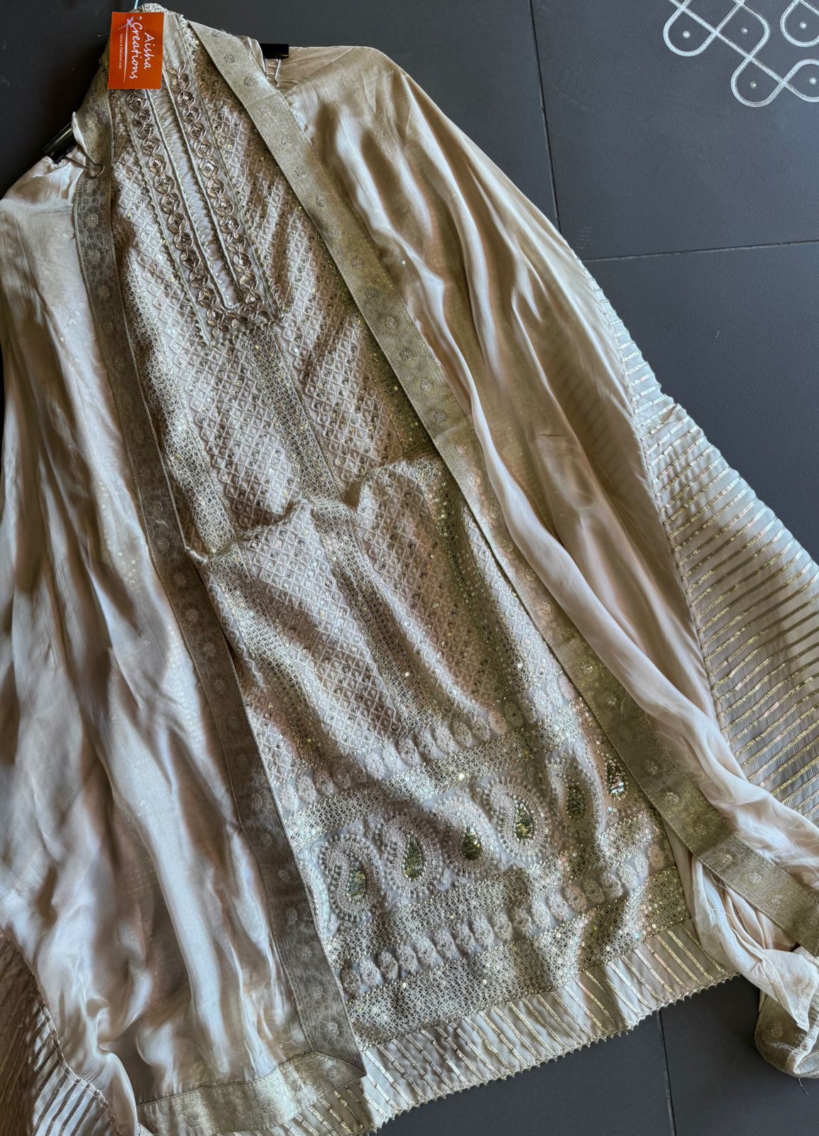 Soft and pure Georgette lakhnavi embroidered shirt with sequence and zari work