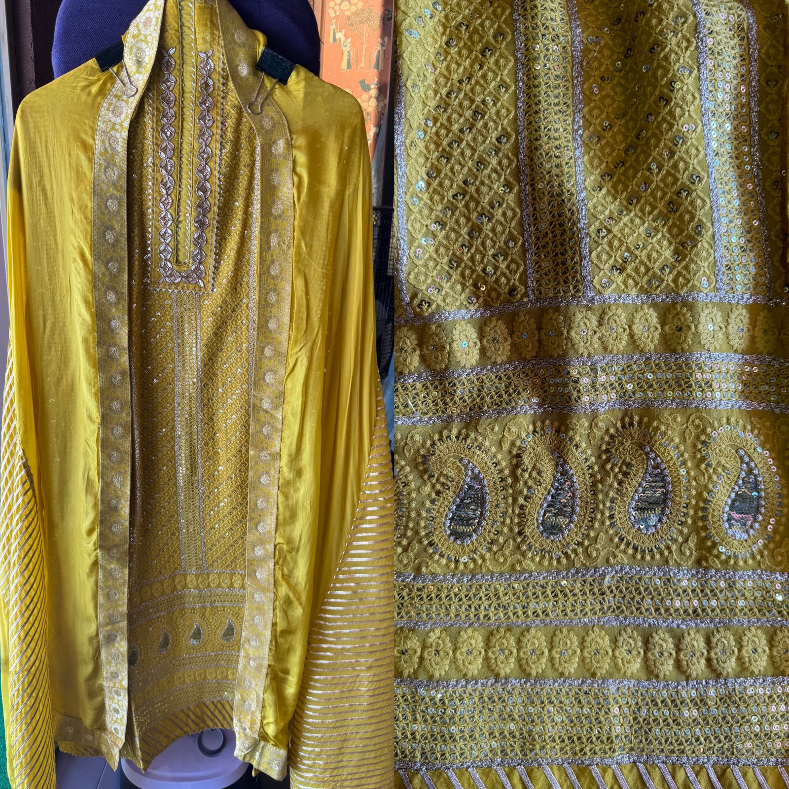 Soft and pure Georgette lakhnavi embroidered shirt with sequence and zari work