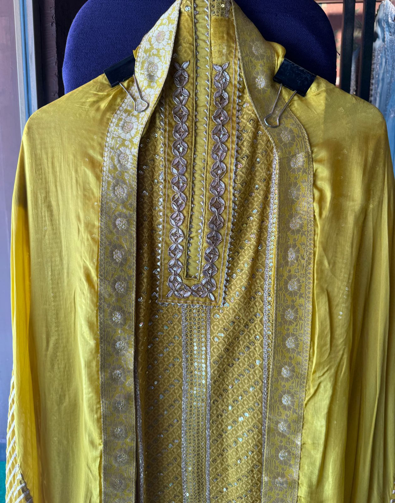 Soft and pure Georgette lakhnavi embroidered shirt with sequence and zari work