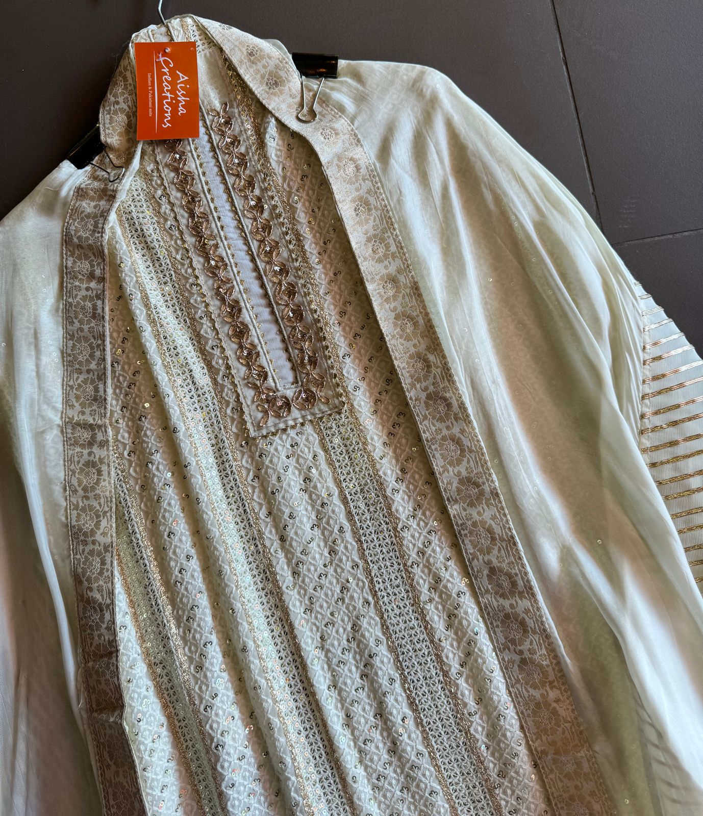Soft and pure Georgette lakhnavi embroidered shirt with sequence and zari work