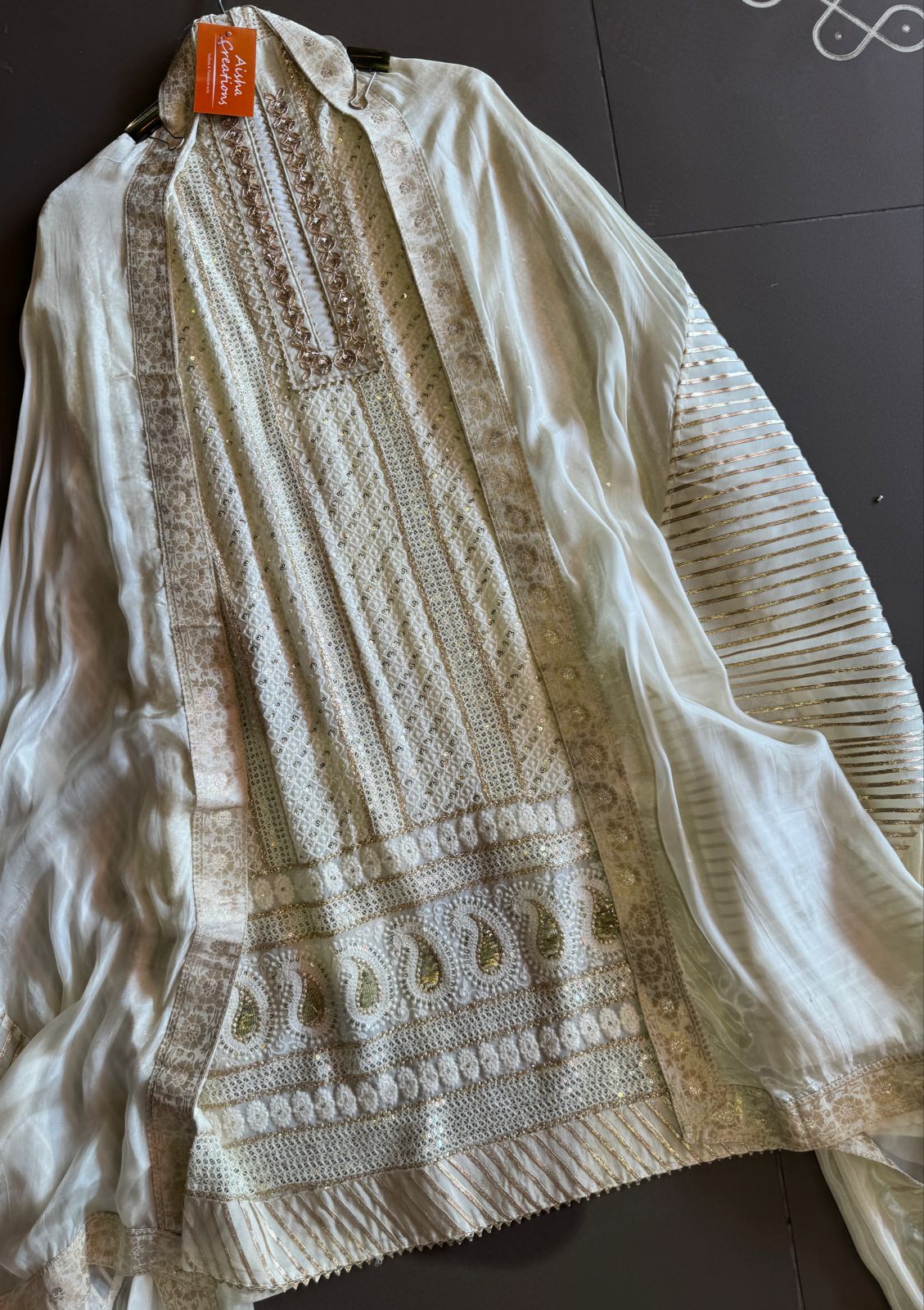 Soft and pure Georgette lakhnavi embroidered shirt with sequence and zari work