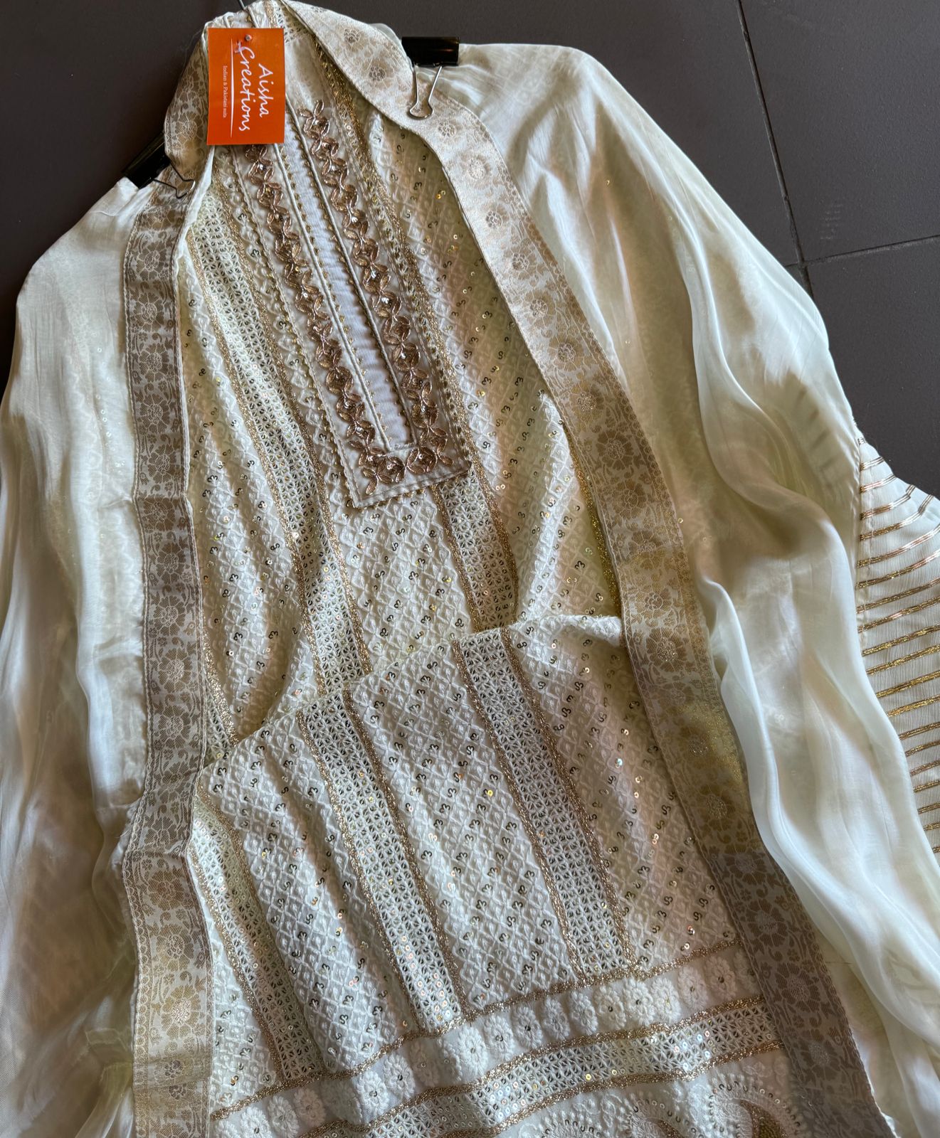 Soft and pure Georgette lakhnavi embroidered shirt with sequence and zari work