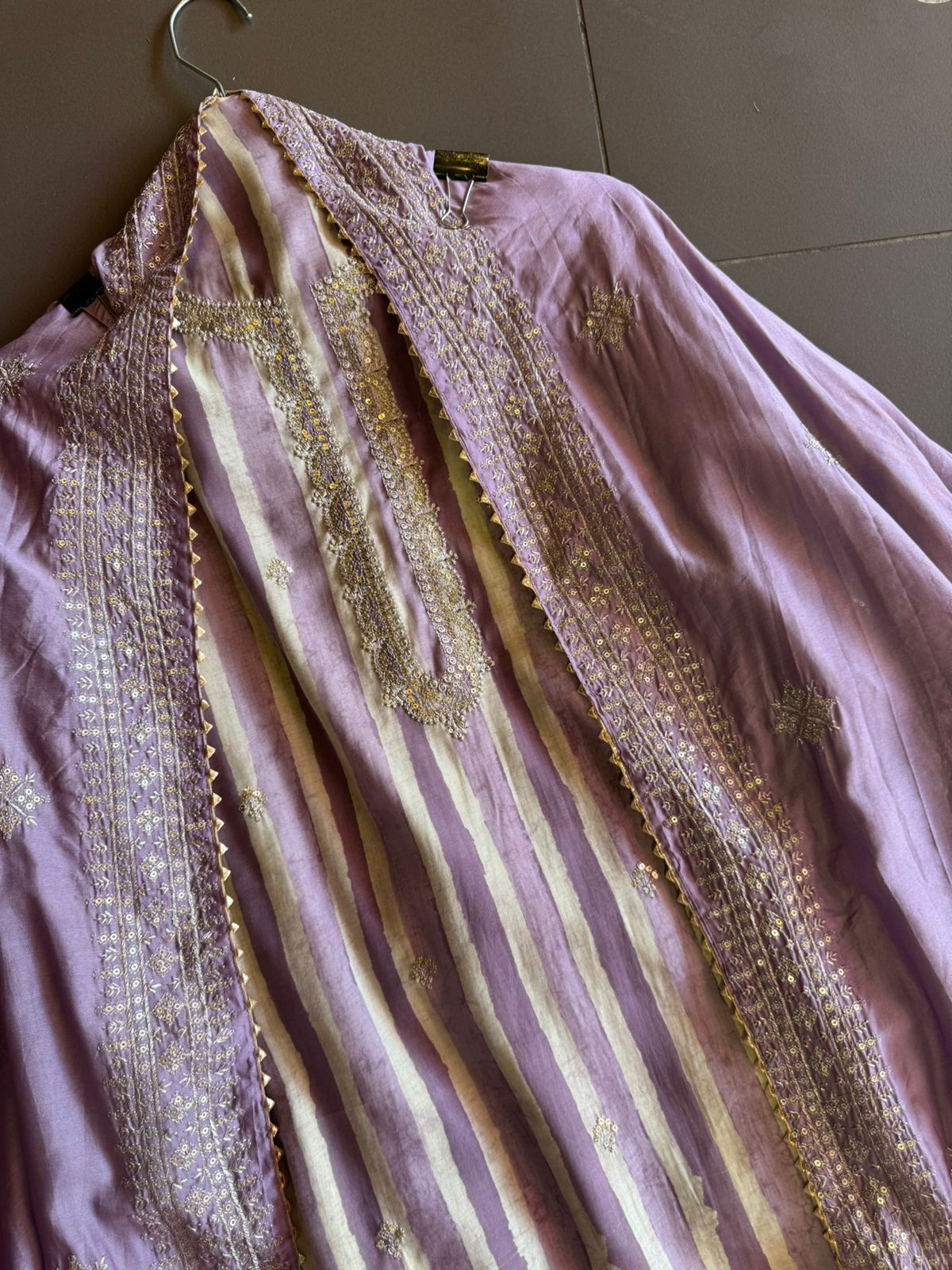 Pure cotton stripes shirt with very beautiful neckline with zari and sequence work