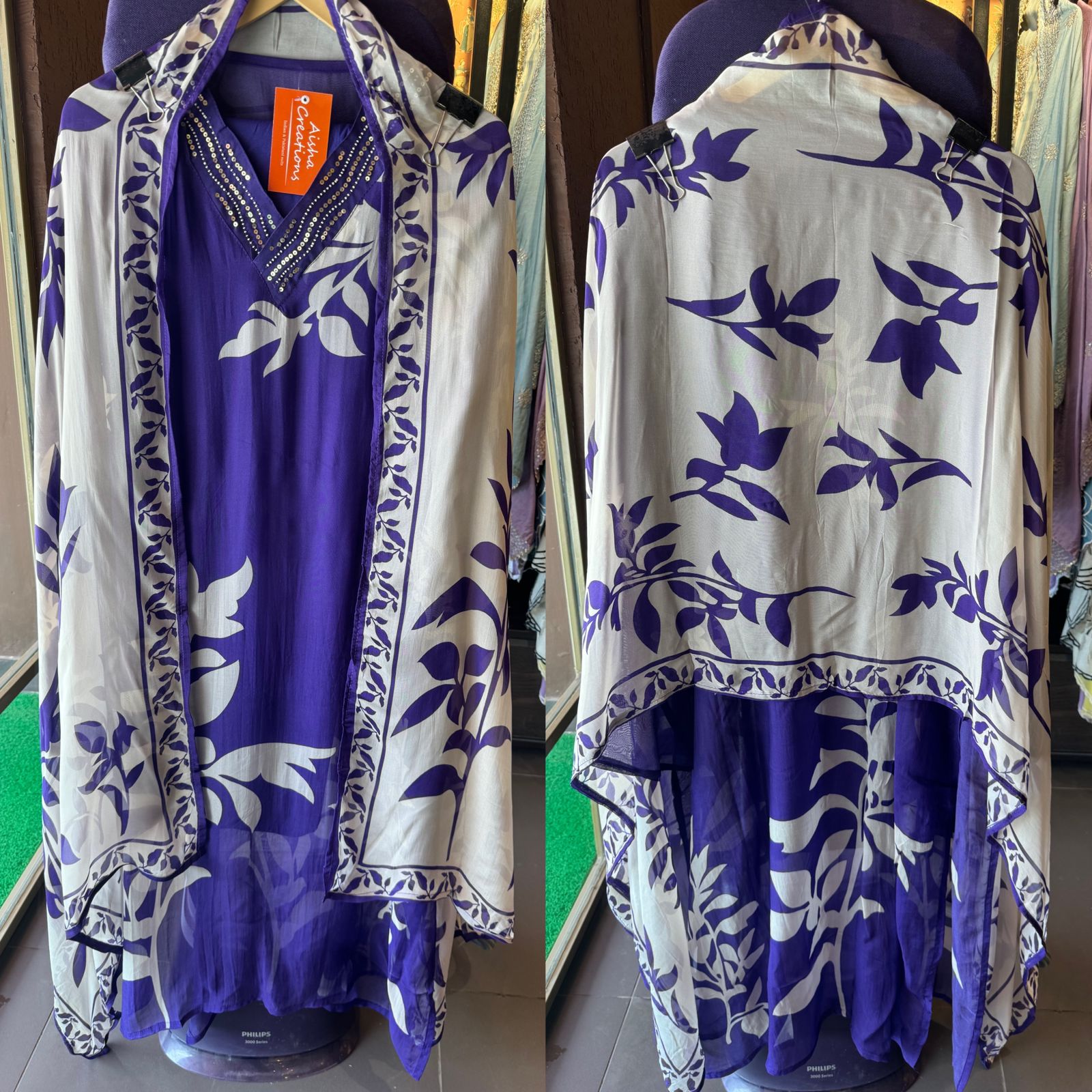 Soft digital printed organza shirt very soft organza with V neck design