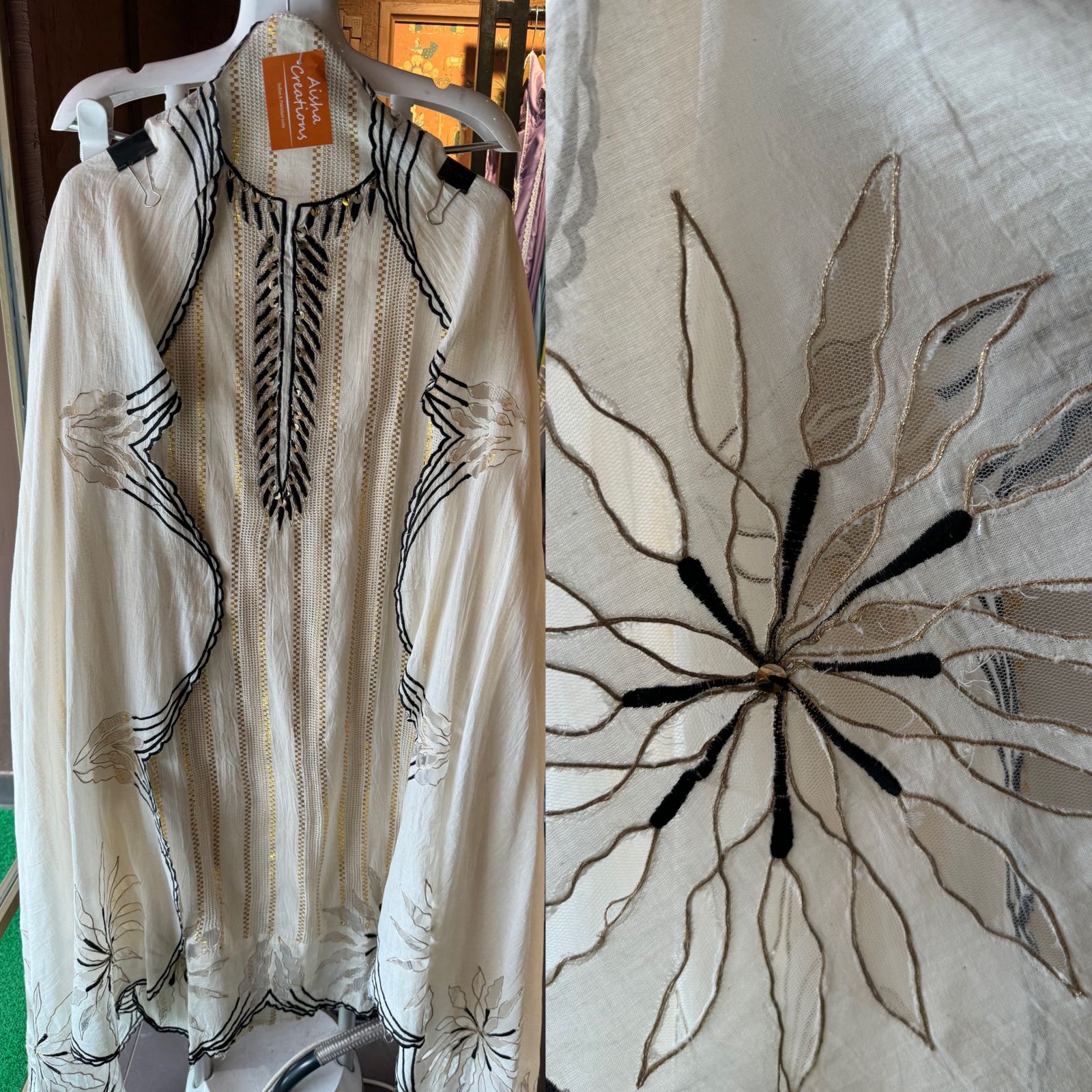 Pure Mul Mul cotton Designer appliqué work suit with thread and zari embroidery