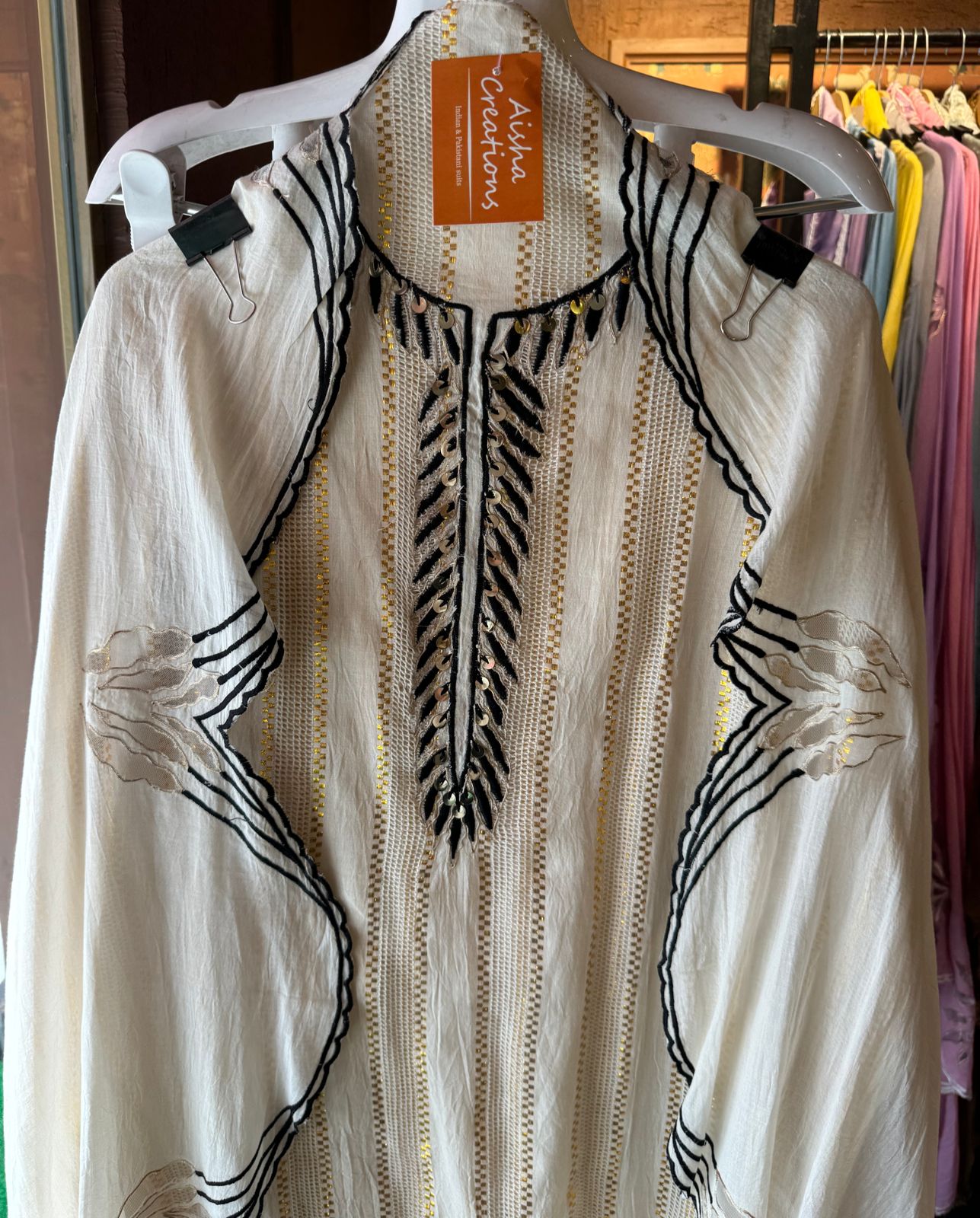 Pure Mul Mul cotton Designer appliqué work suit with thread and zari embroidery