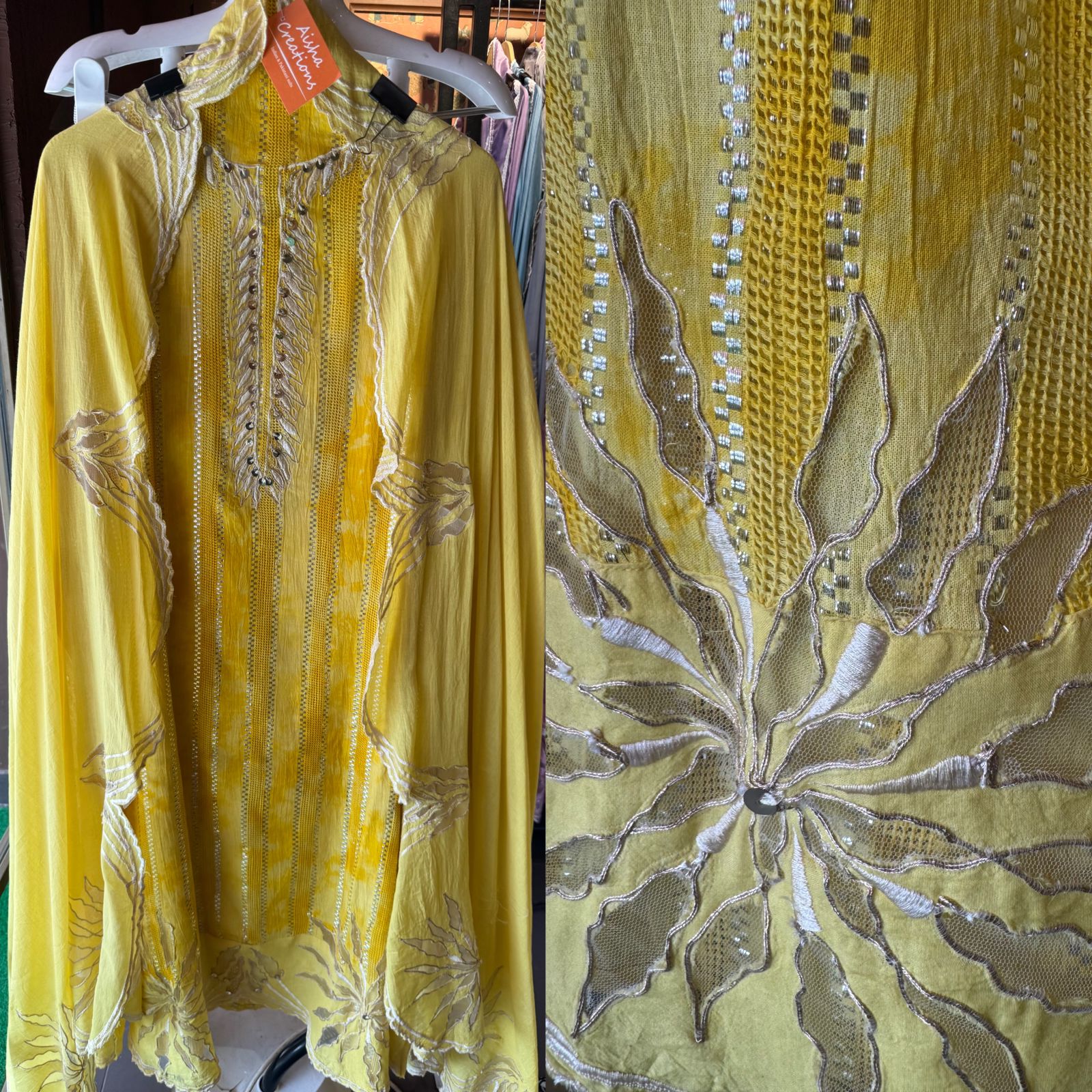 Pure Mul Mul cotton Designer appliqué work suit with thread and zari embroidery