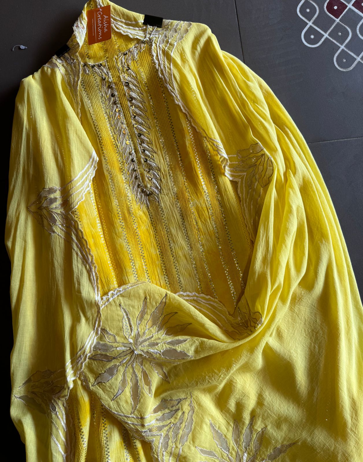 Pure Mul Mul cotton Designer appliqué work suit with thread and zari embroidery