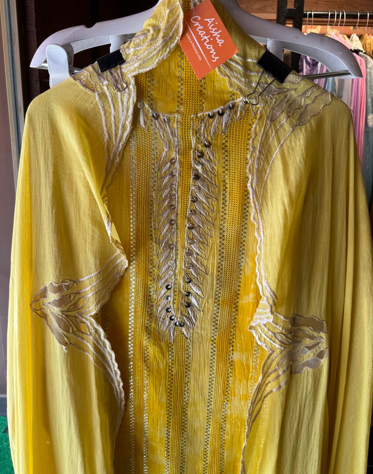 Pure Mul Mul cotton Designer appliqué work suit with thread and zari embroidery