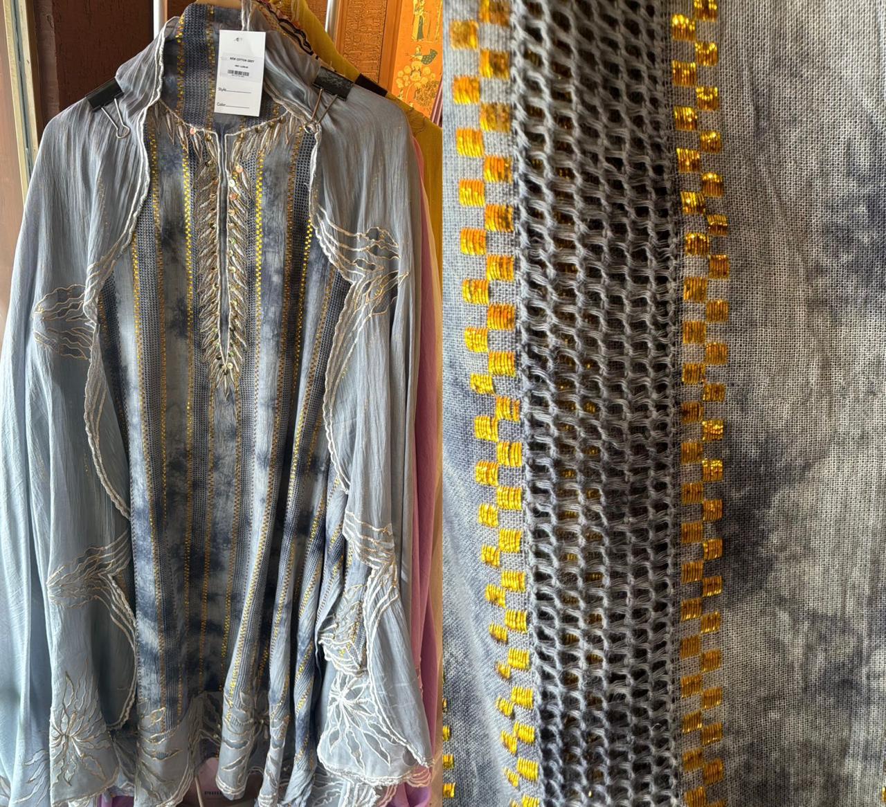 Pure Mul Mul cotton Designer appliqué work suit with thread and zari embroidery