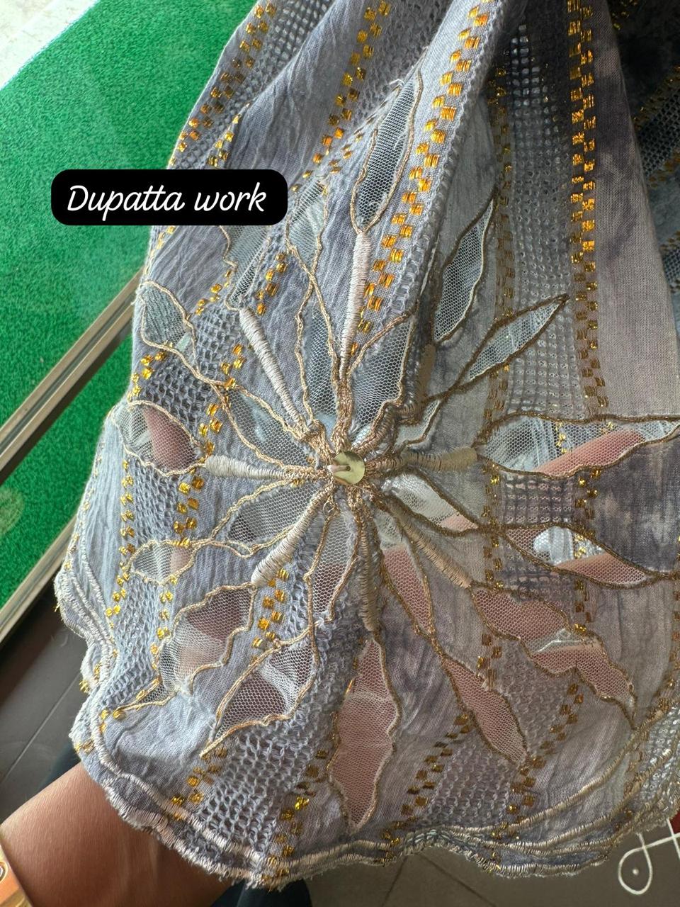 Pure Mul Mul cotton Designer appliqué work suit with thread and zari embroidery