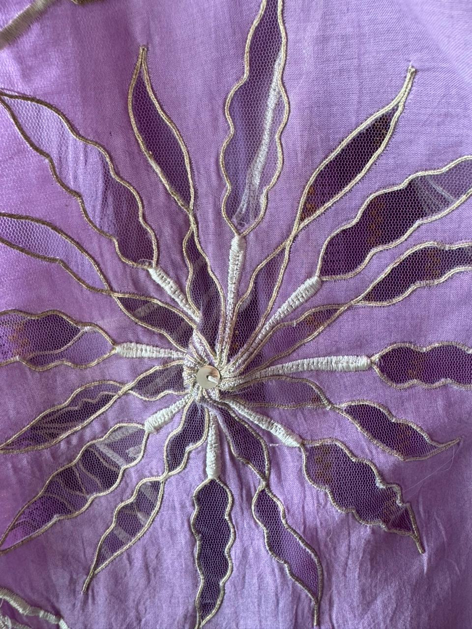 Pure Mul Mul cotton Designer appliqué work suit with thread and zari embroidery