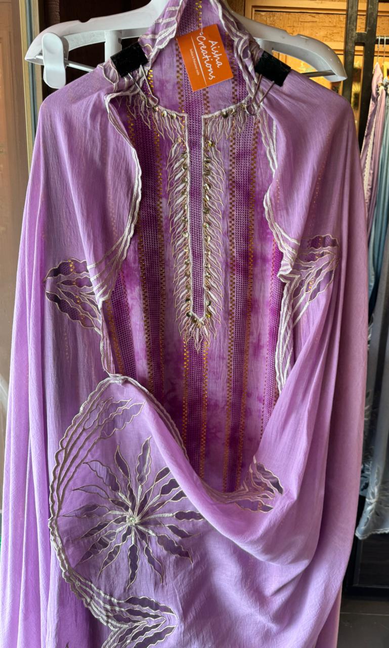 Pure Mul Mul cotton Designer appliqué work suit with thread and zari embroidery
