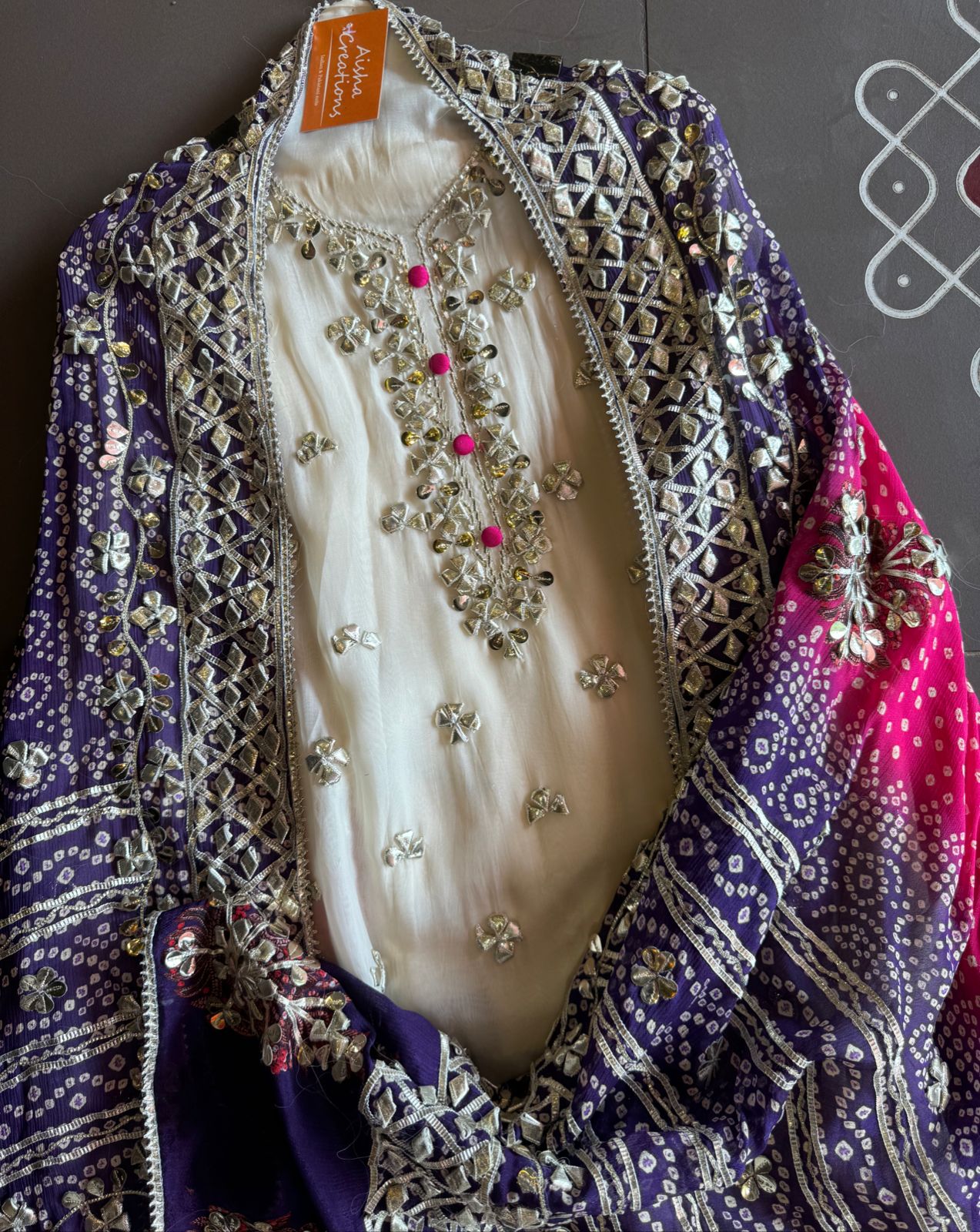 Soft organza unstitched Shirt with original gotta Phool work done on the full shirt front