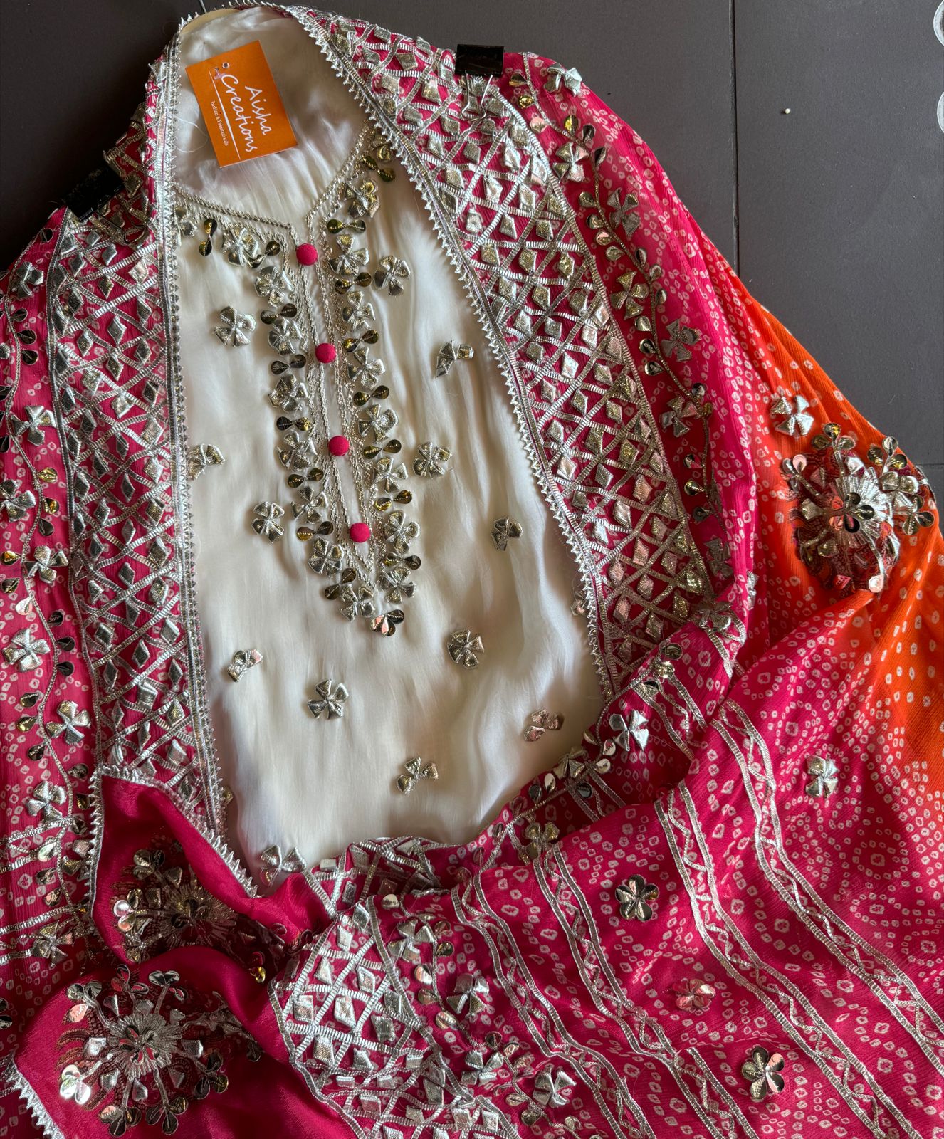 Soft organza unstitched Shirt with original gotta Phool work done on the full shirt front