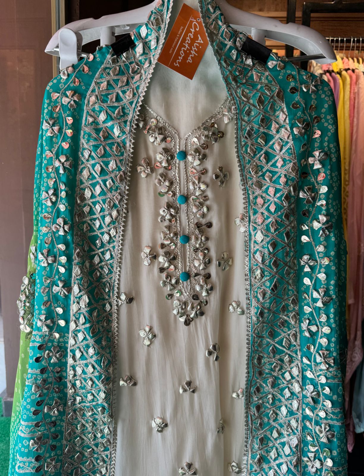 Soft organza unstitched Shirt with original gotta Phool work done on the full shirt front