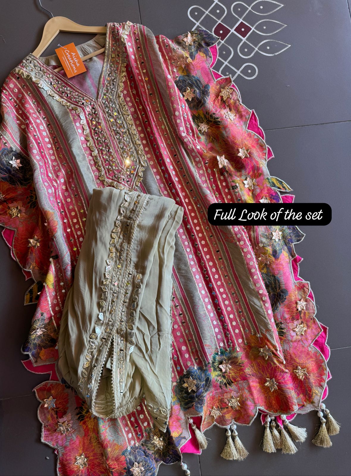 Beautiful kaaftan set with dhoti.