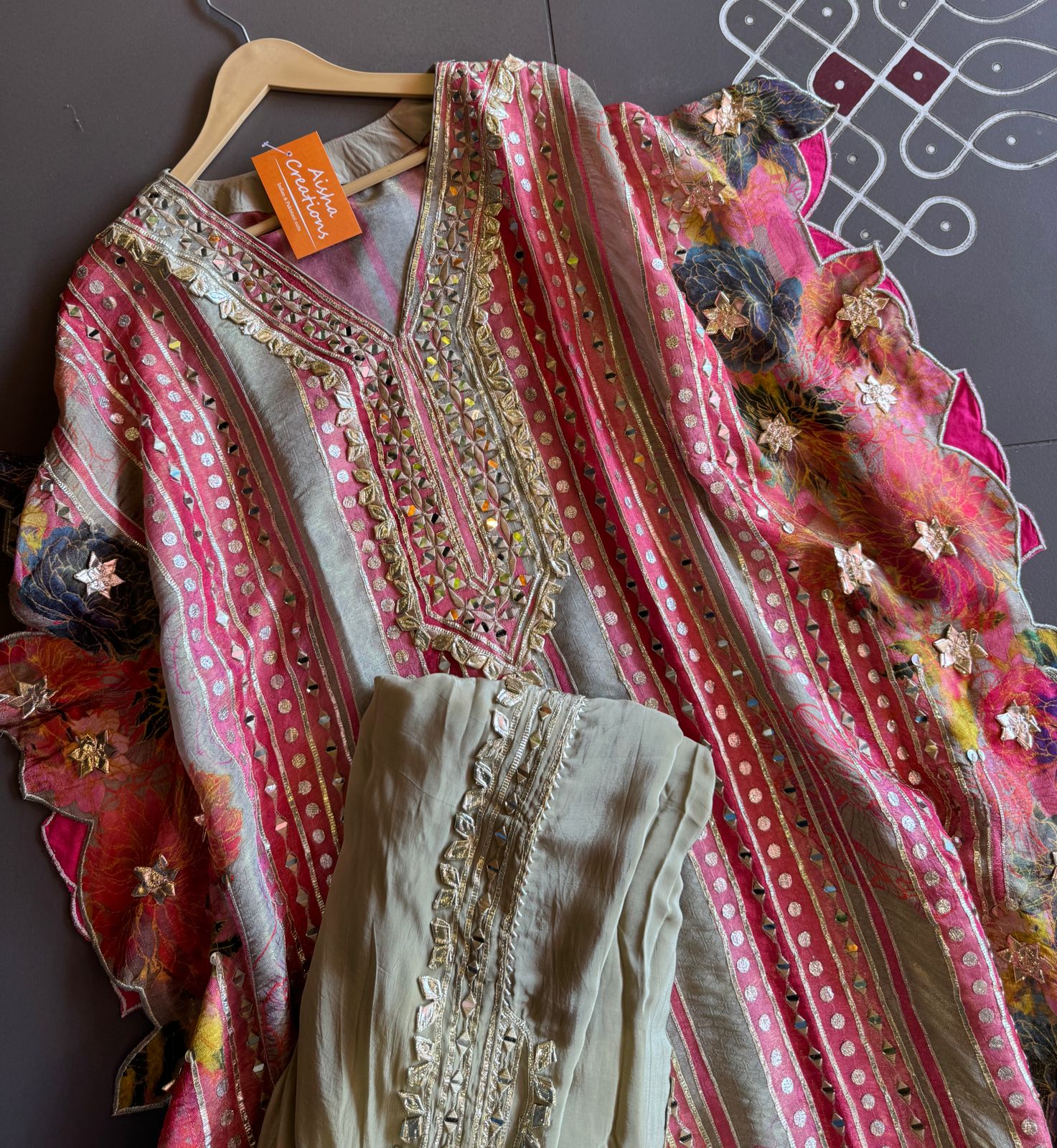 Beautiful kaaftan set with dhoti.