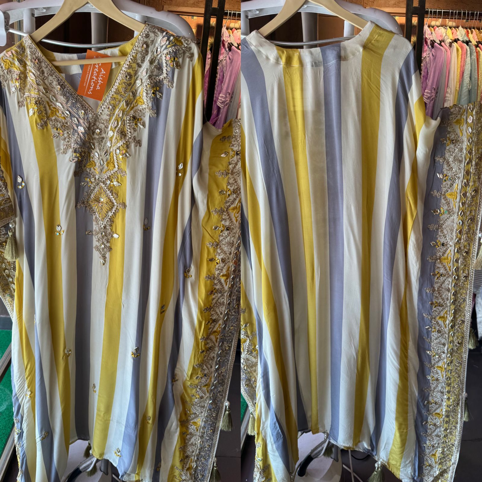 Soft flowy organza stripes kaaftan set with pants