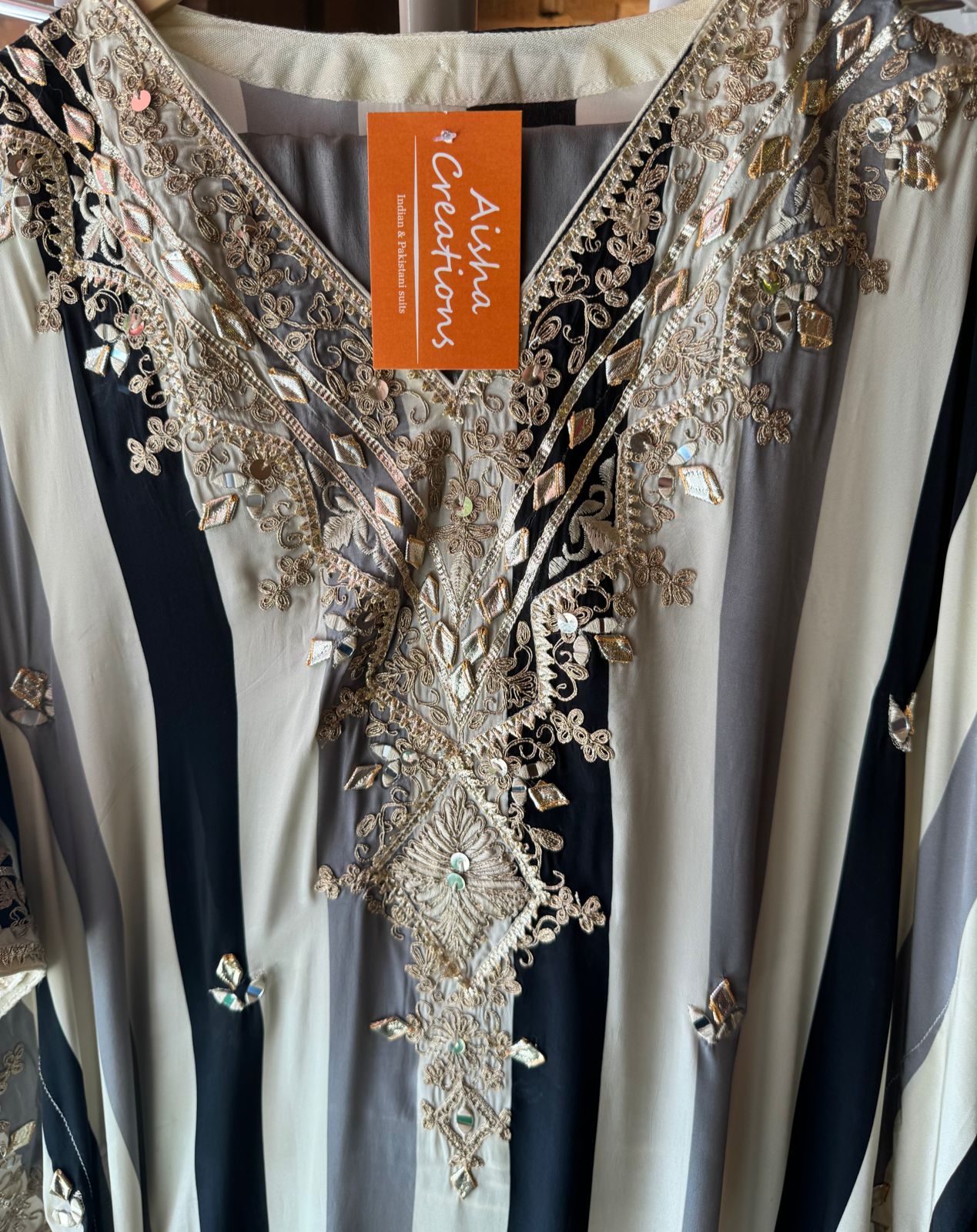 Soft flowy organza stripes kaaftan set with pants