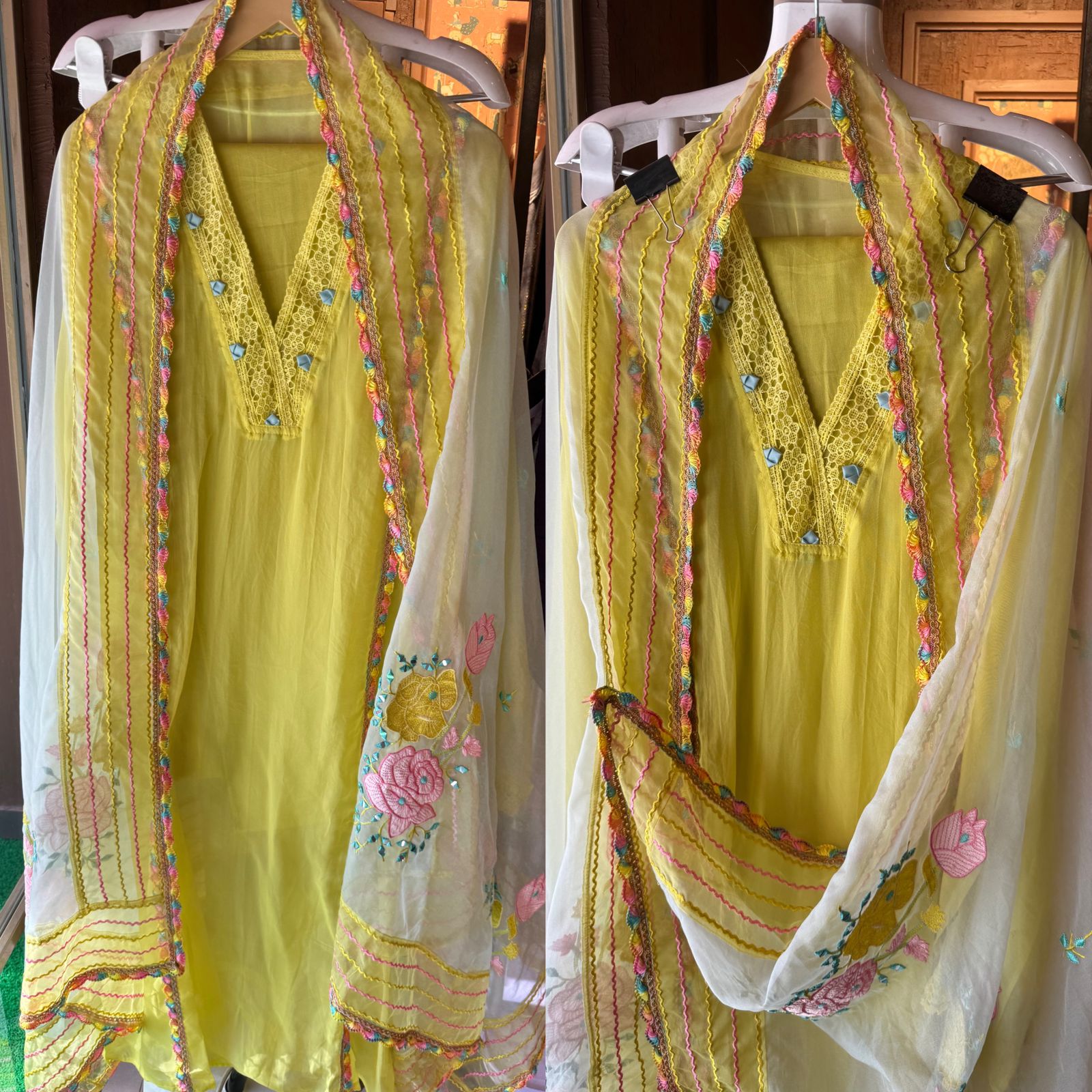 Pure organza semi stiched shirt with beautiful designer