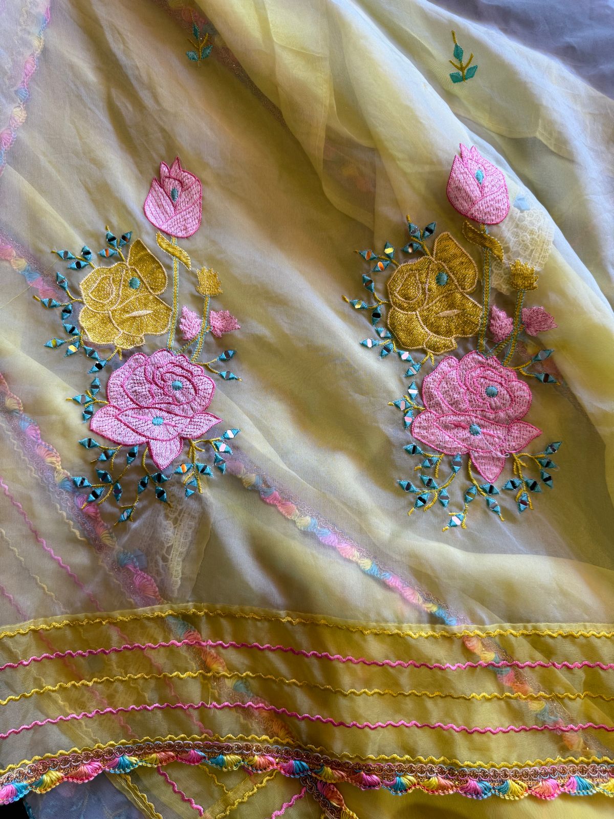 Pure organza semi stiched shirt with beautiful designer