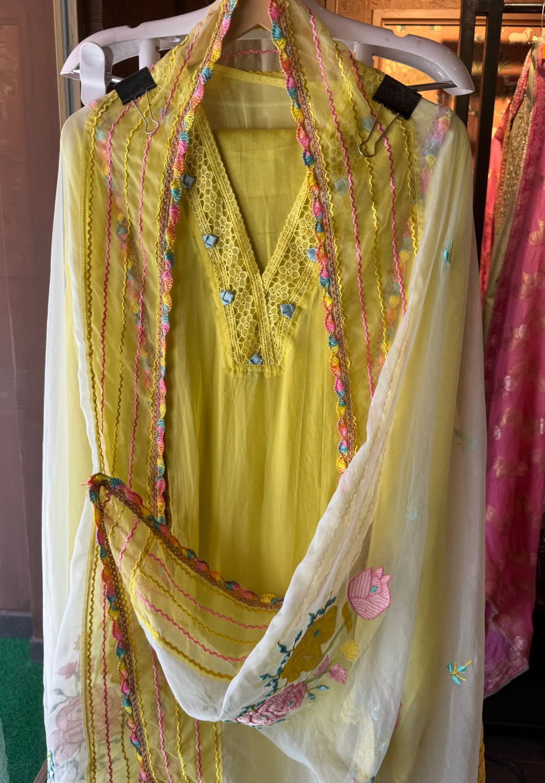 Pure organza semi stiched shirt with beautiful designer