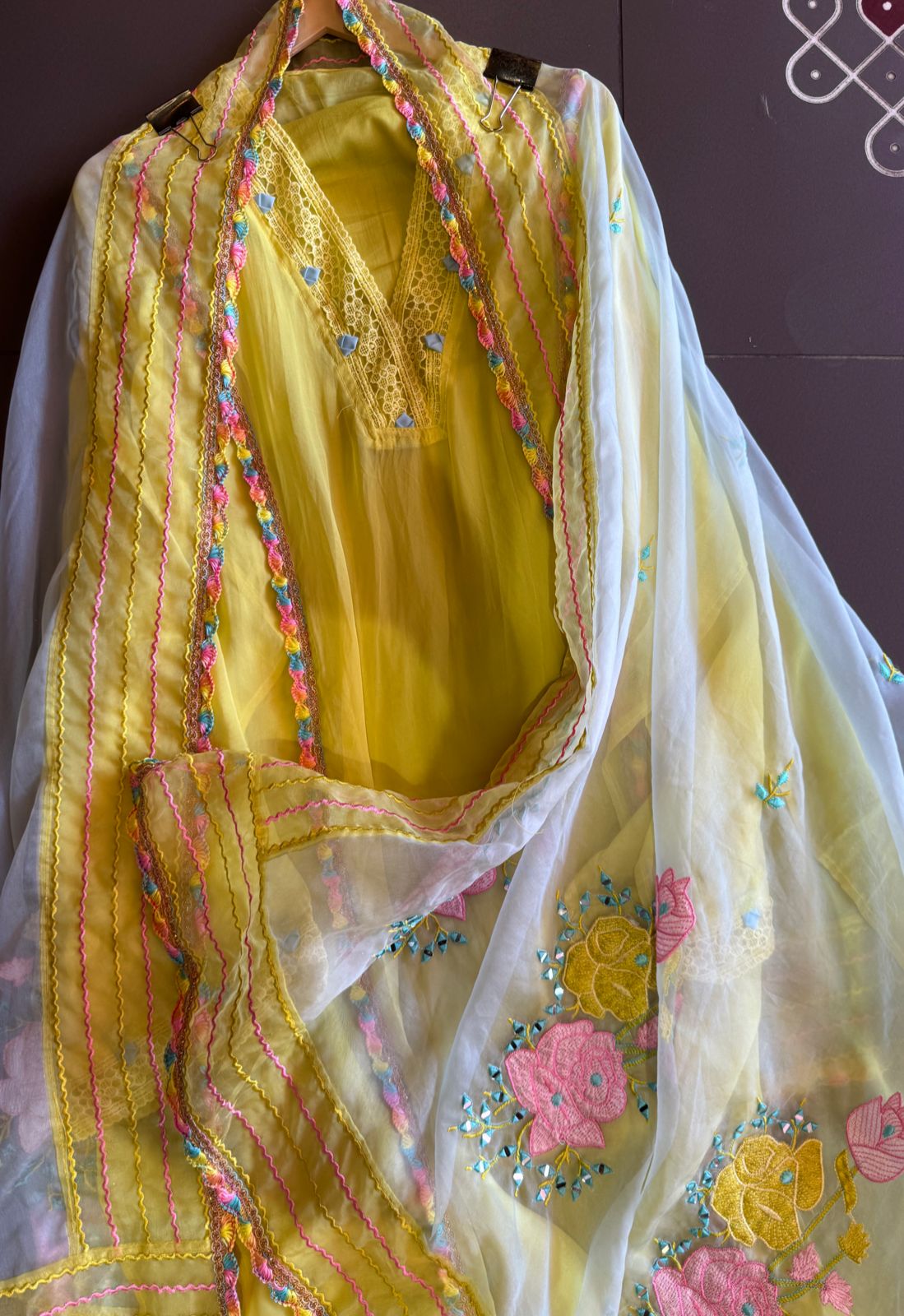 Pure organza semi stiched shirt with beautiful designer