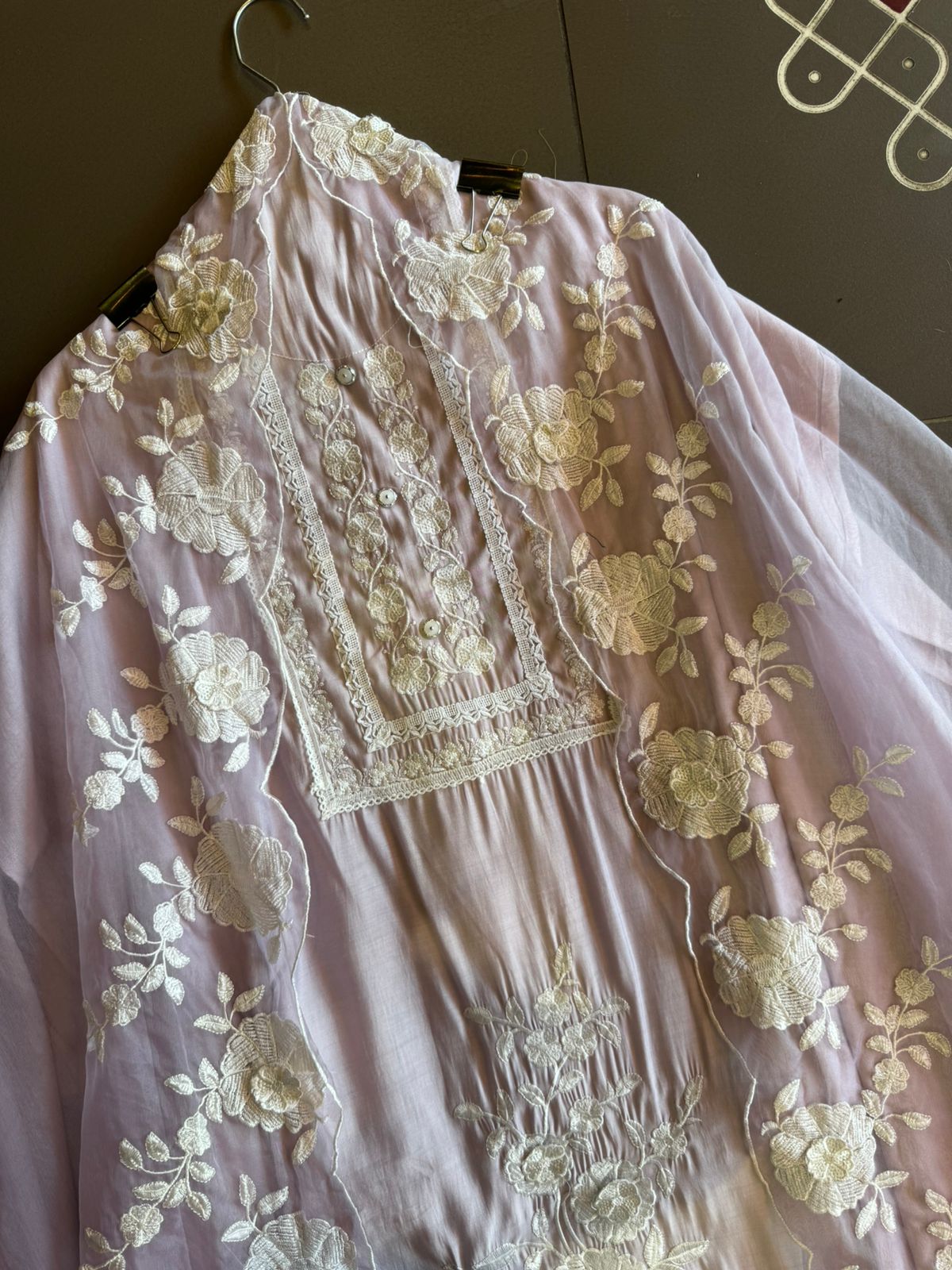 Designer cotton muslin shirt with very smart neck thread embroidery