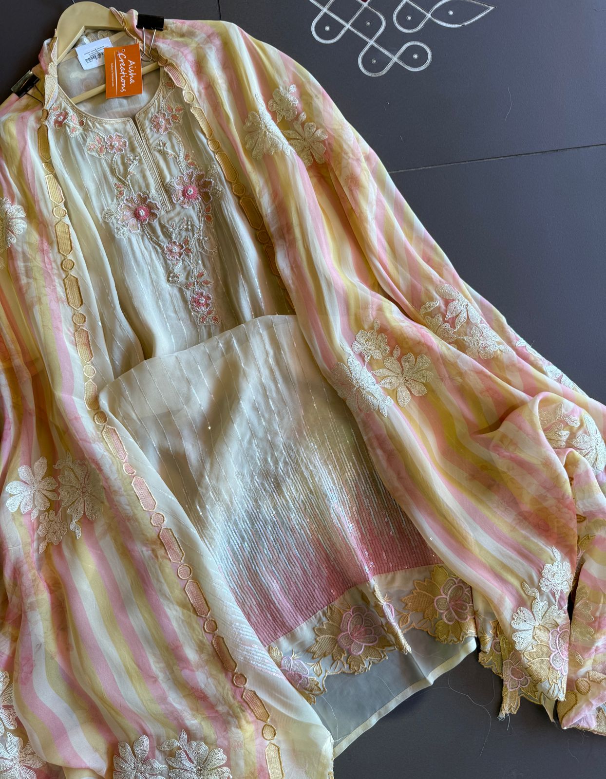 Soft and flowy organza unstitched shirt with very elegant sequence