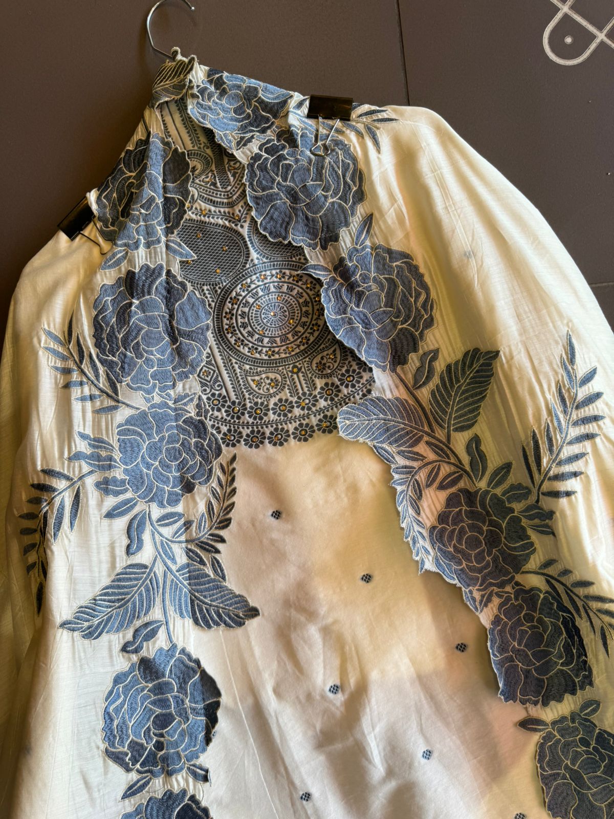 Jam cotton unstitched shirt with cotton weavings on the neckline