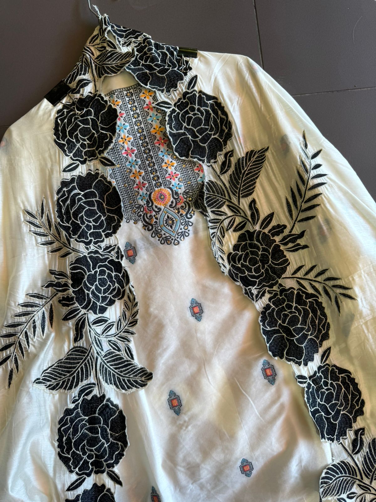 Jam cotton unstitched shirt with cotton weavings on the neckline