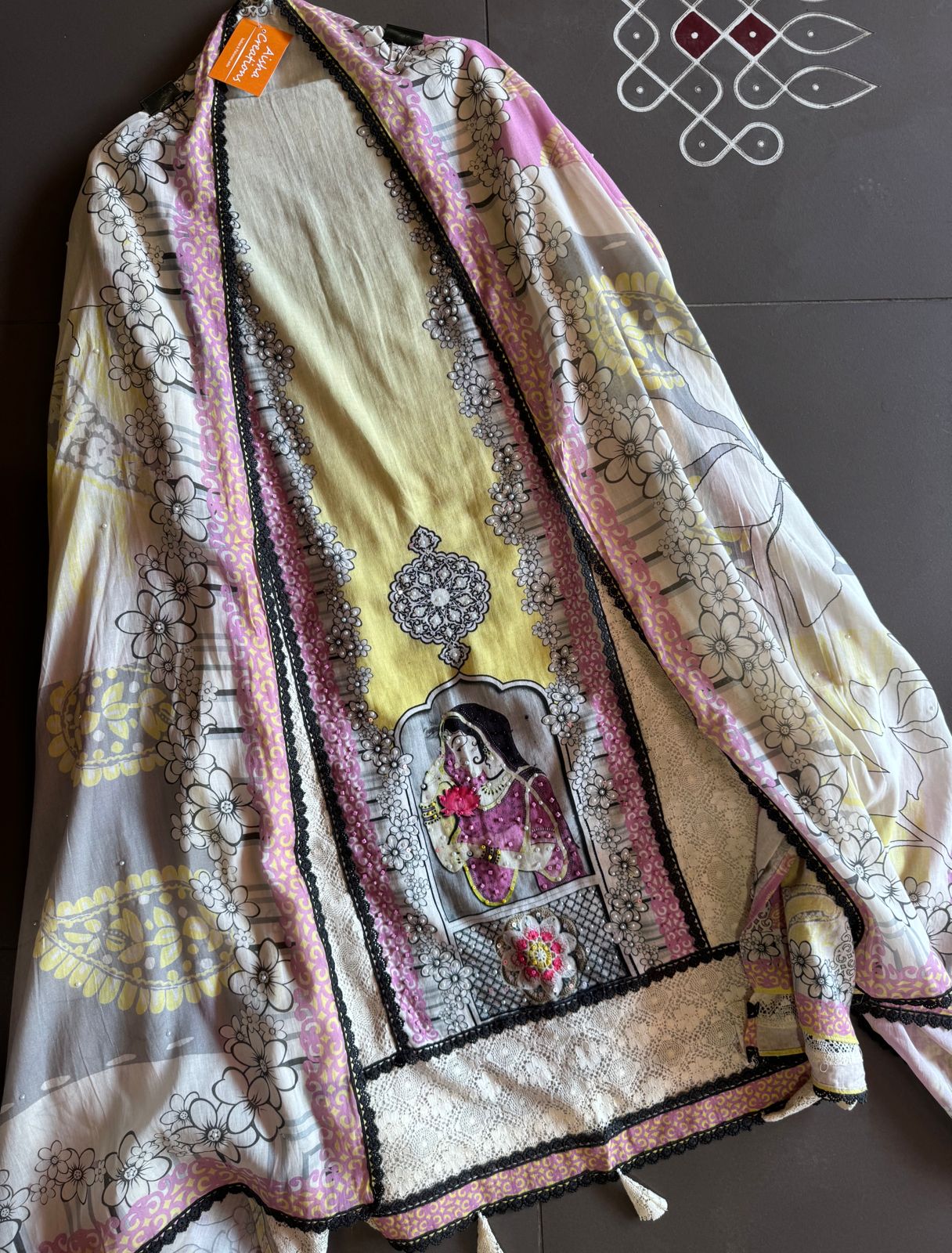 Pure handloom cotton pieces with high quality digital printing on the shirt with complete handwork