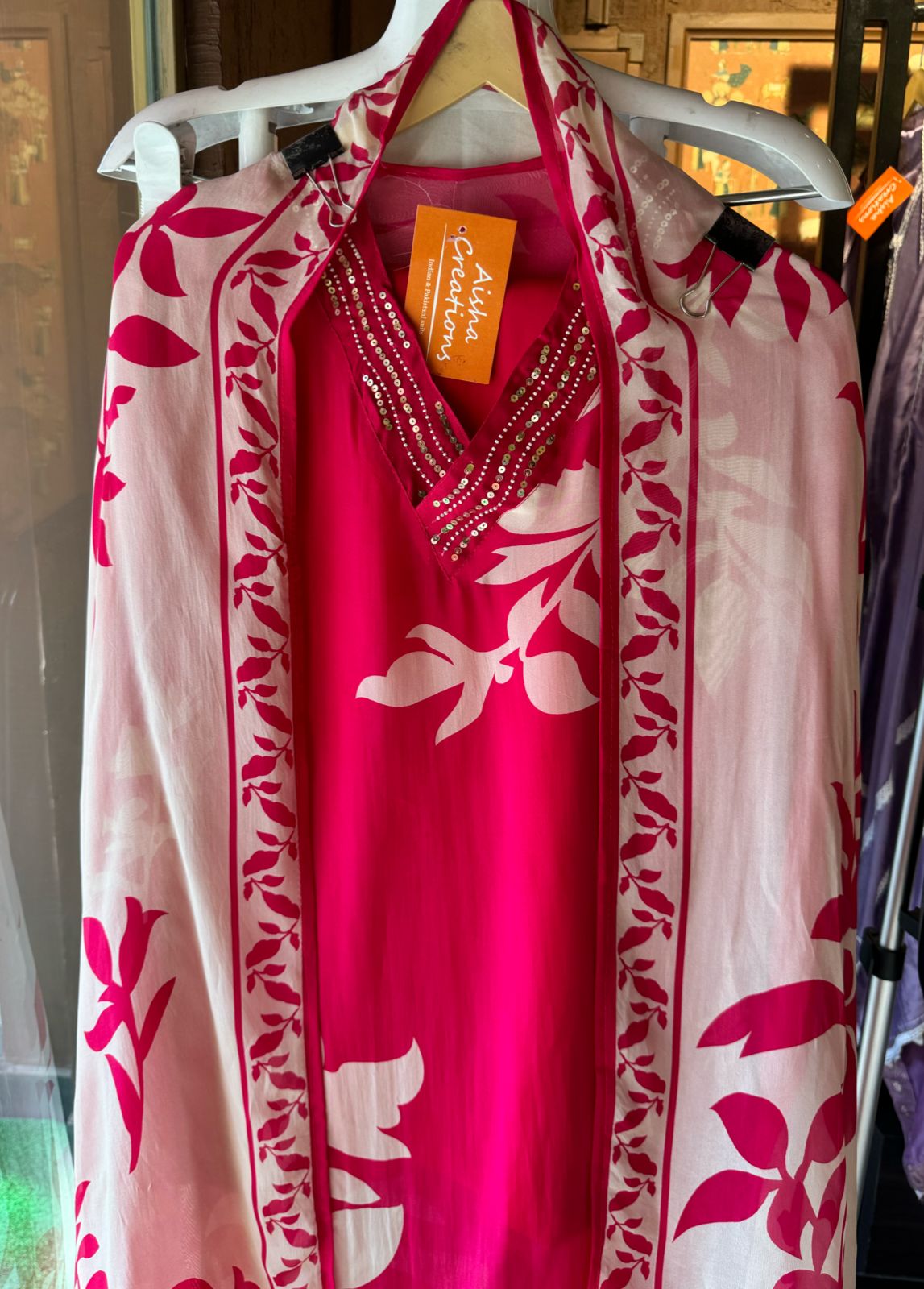 Soft digital printed organza shirt very soft organza with V neck design with pearl work